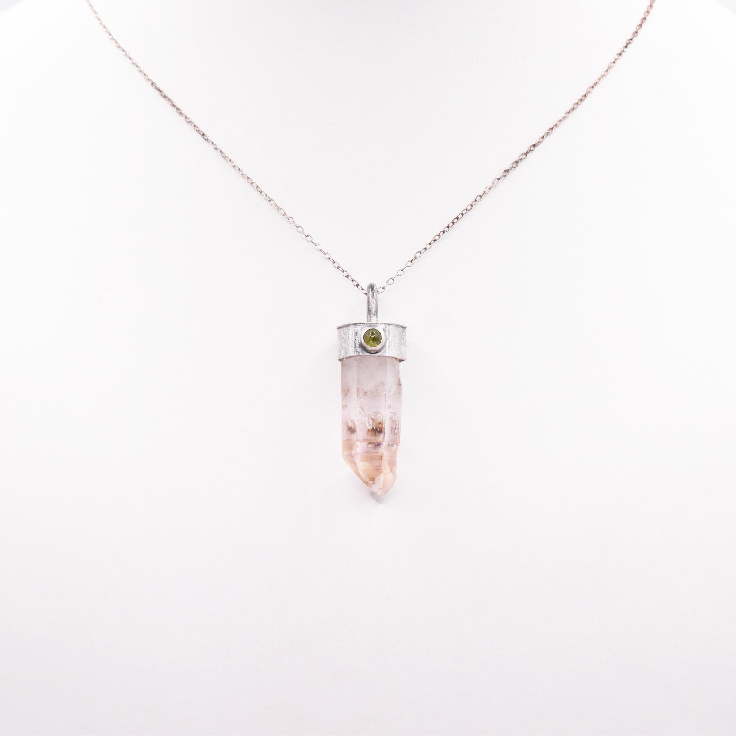 Handmade Brandberg Quartz and Green Tourmaline Sterling Silver Pendant