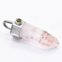 Handmade Brandberg Quartz and Green Tourmaline Sterling Silver Pendant