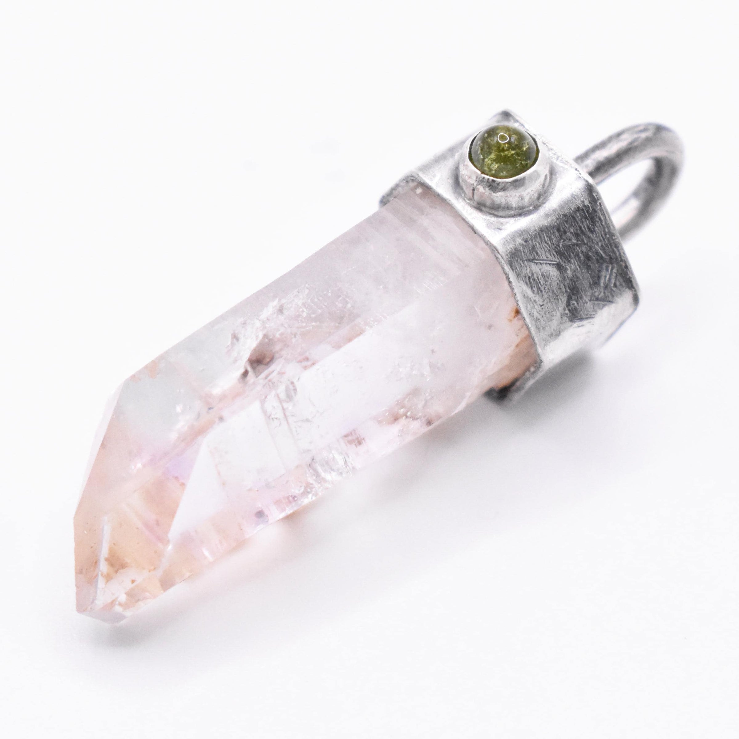 Handmade Brandberg Quartz and Green Tourmaline Sterling Silver Pendant
