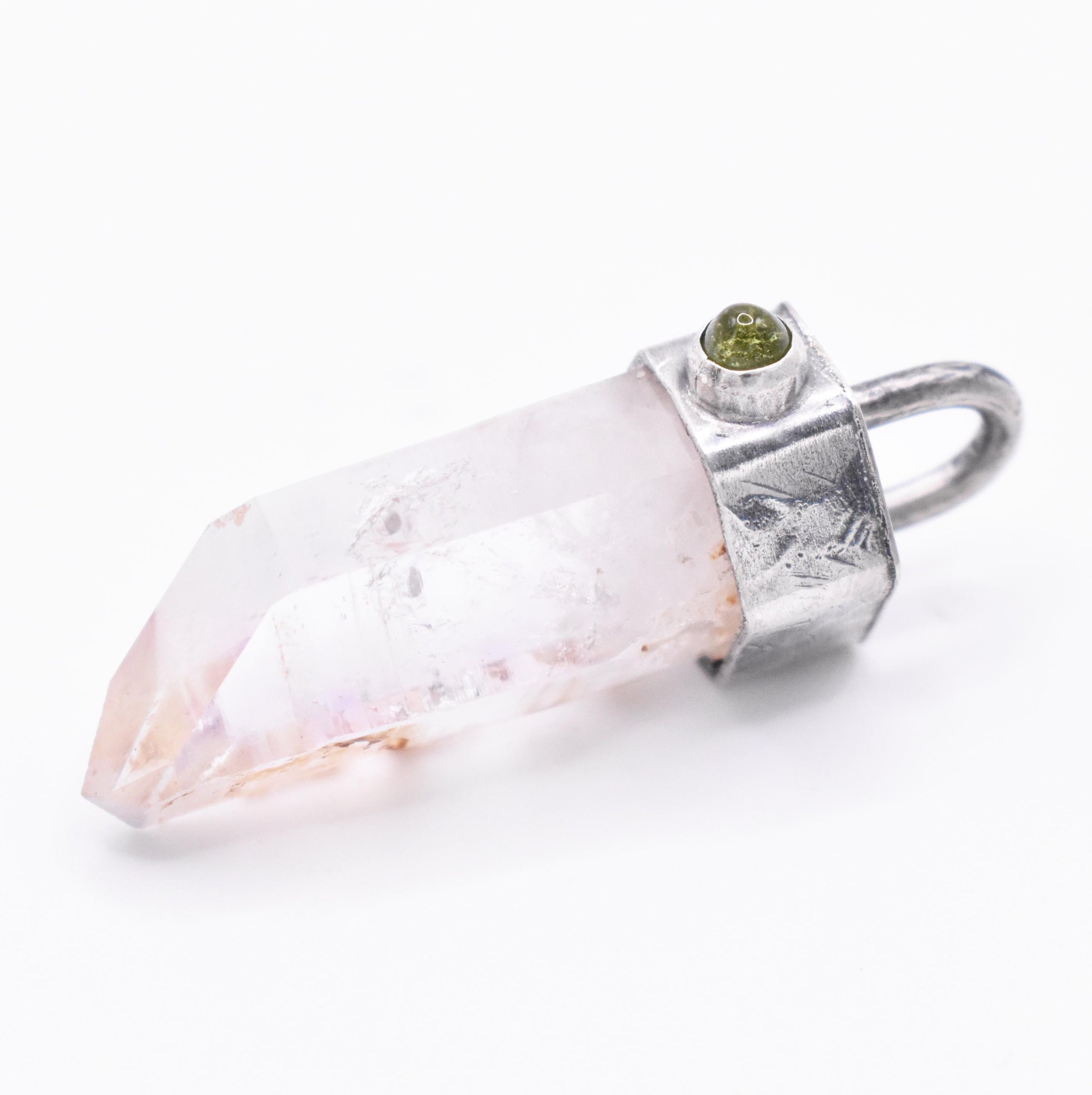 Handmade Brandberg Quartz and Green Tourmaline Sterling Silver Pendant