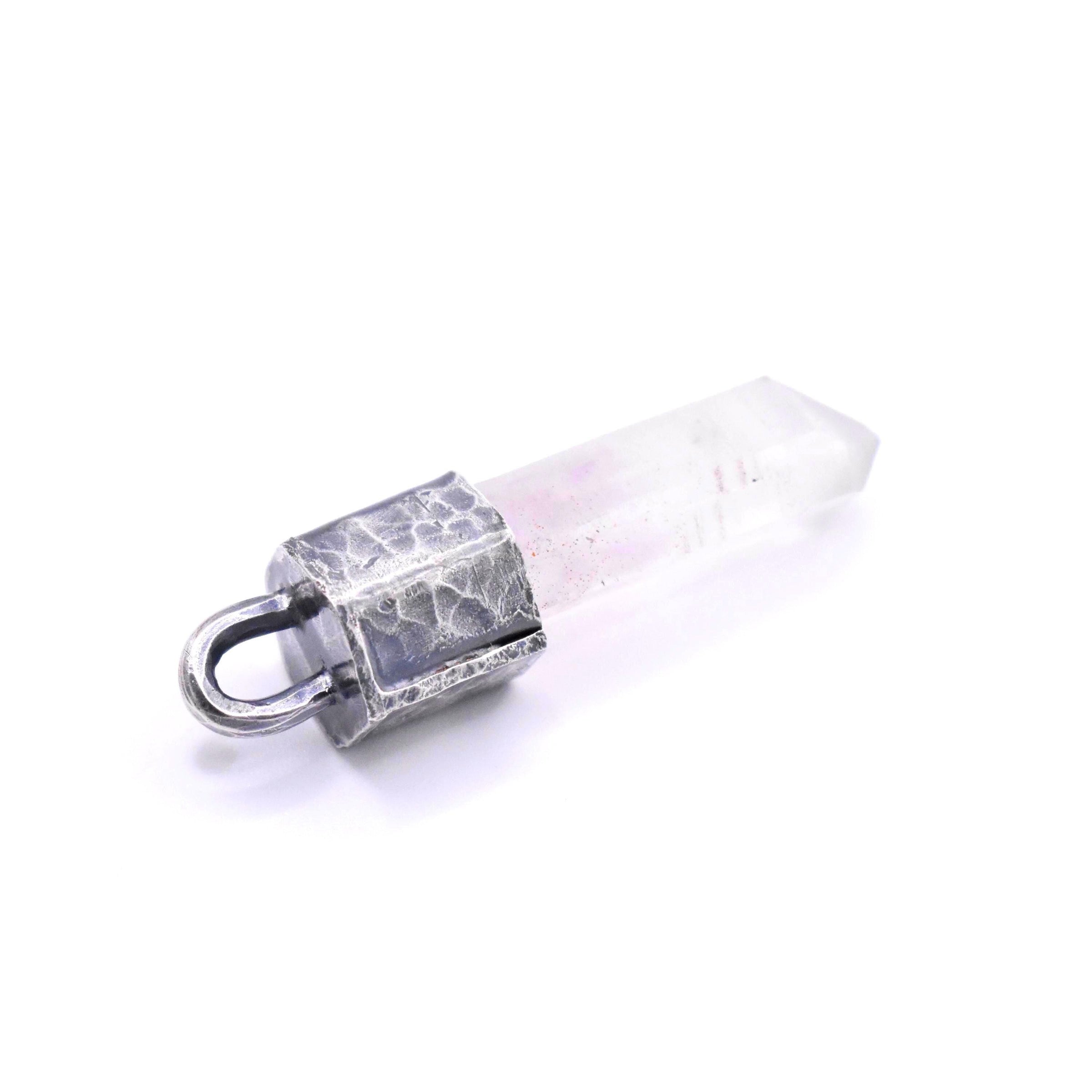 Handmade Brandberg Quartz Oxidised & Hammered Sterling Silver Pendant