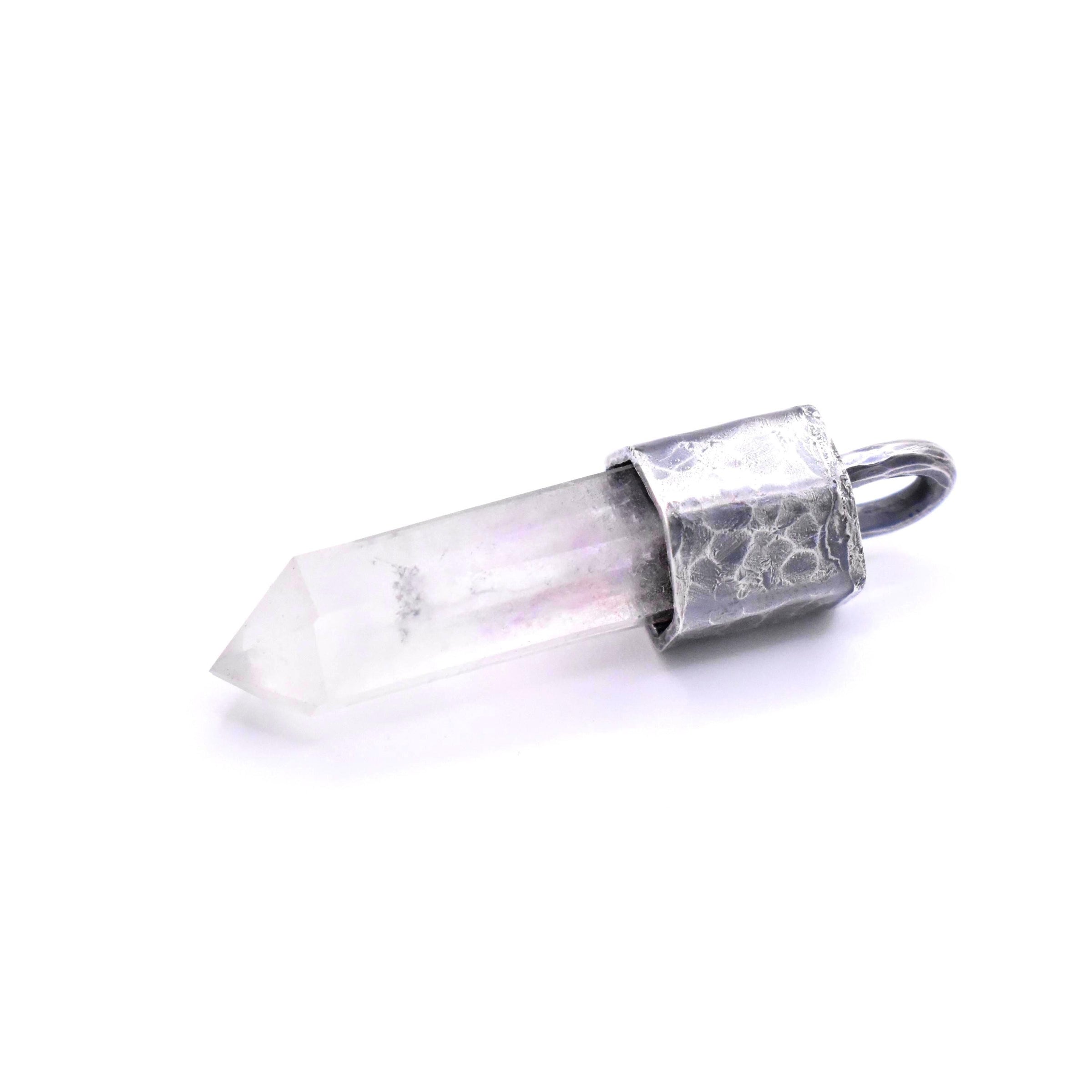 Handmade Brandberg Quartz Oxidised & Hammered Sterling Silver Pendant