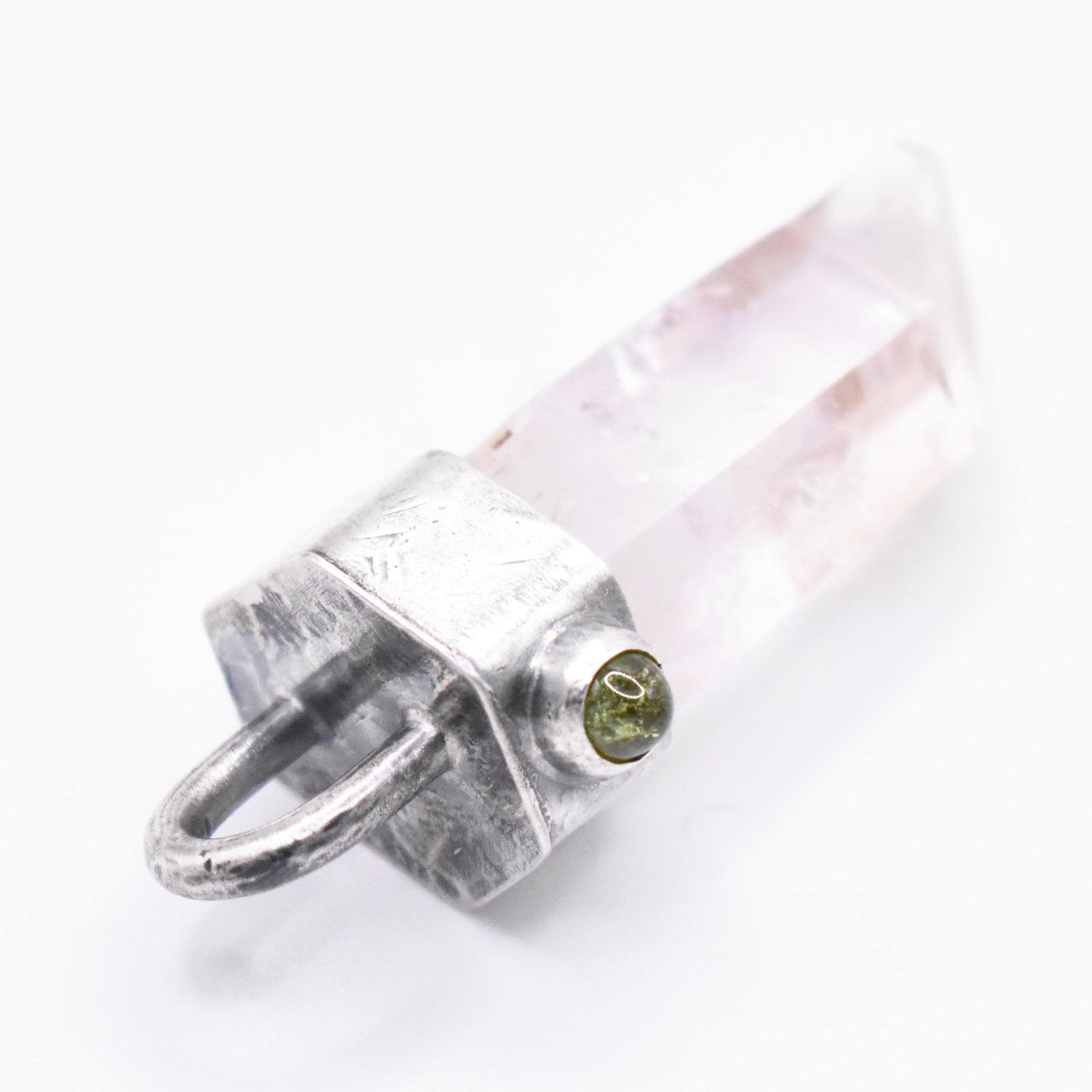 Handmade Brandberg Quartz and Green Tourmaline Sterling Silver Pendant
