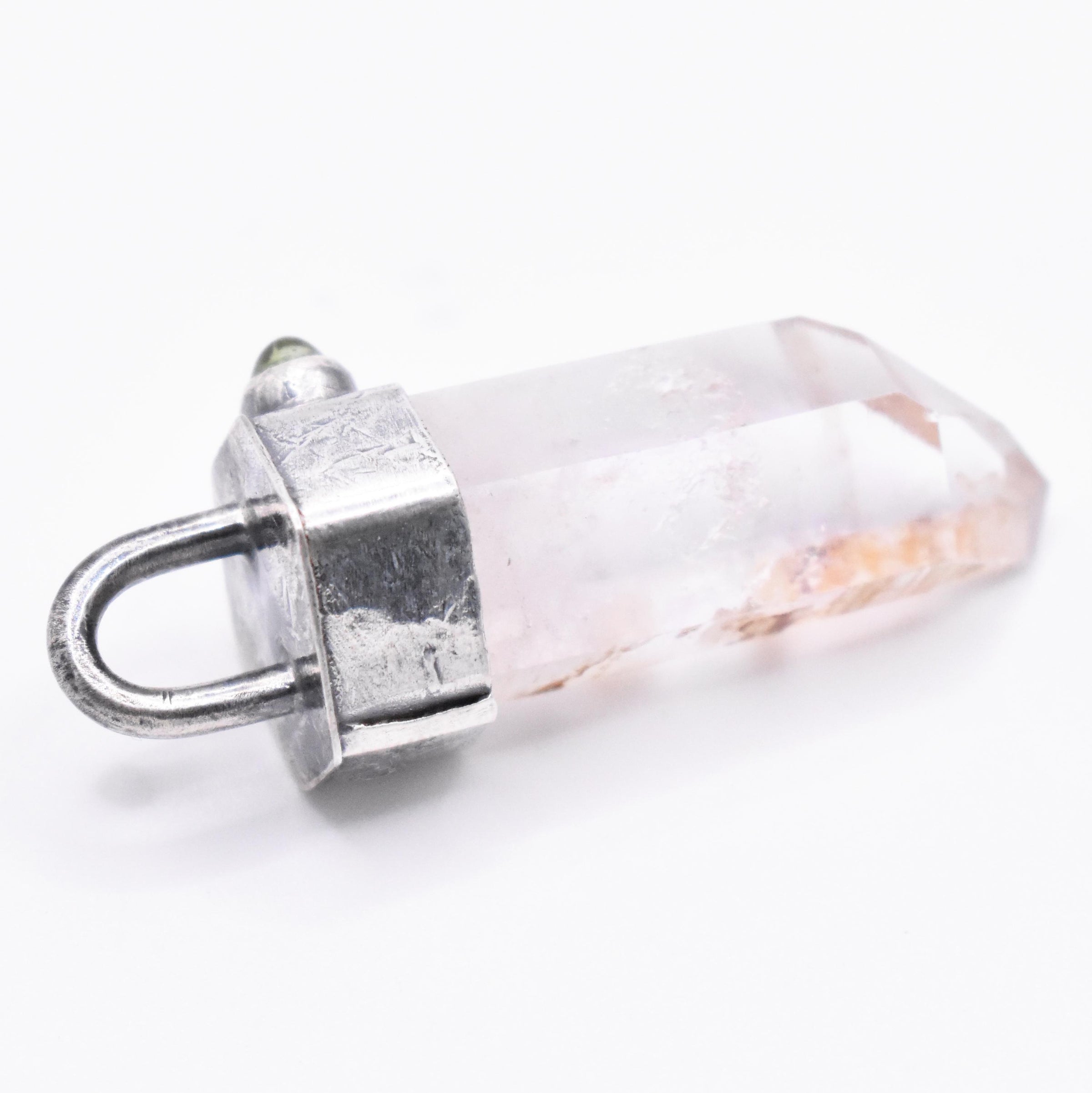 Handmade Brandberg Quartz and Green Tourmaline Sterling Silver Pendant