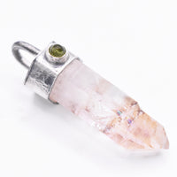 Handmade Brandberg Quartz and Green Tourmaline Sterling Silver Pendant