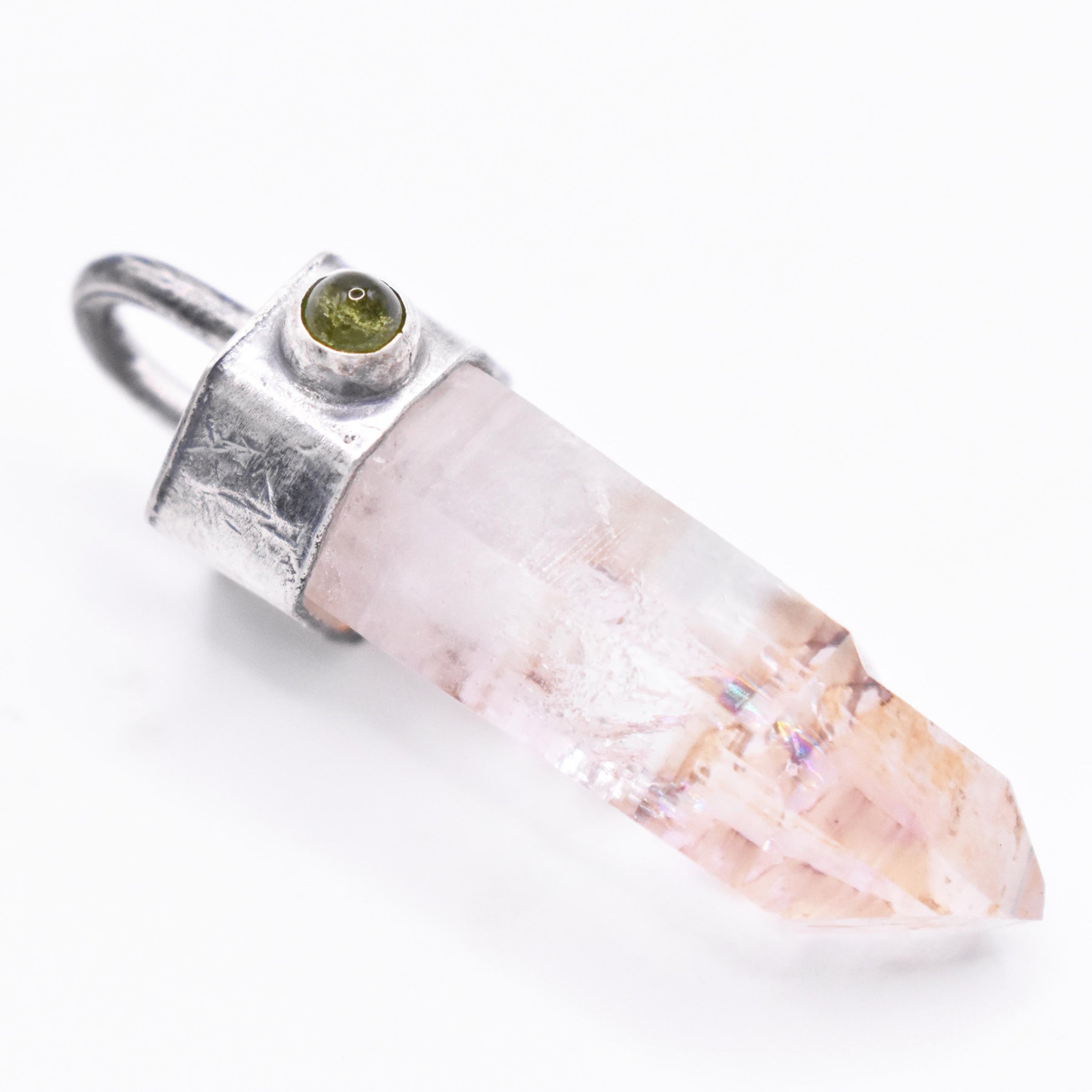 Handmade Brandberg Quartz and Green Tourmaline Sterling Silver Pendant
