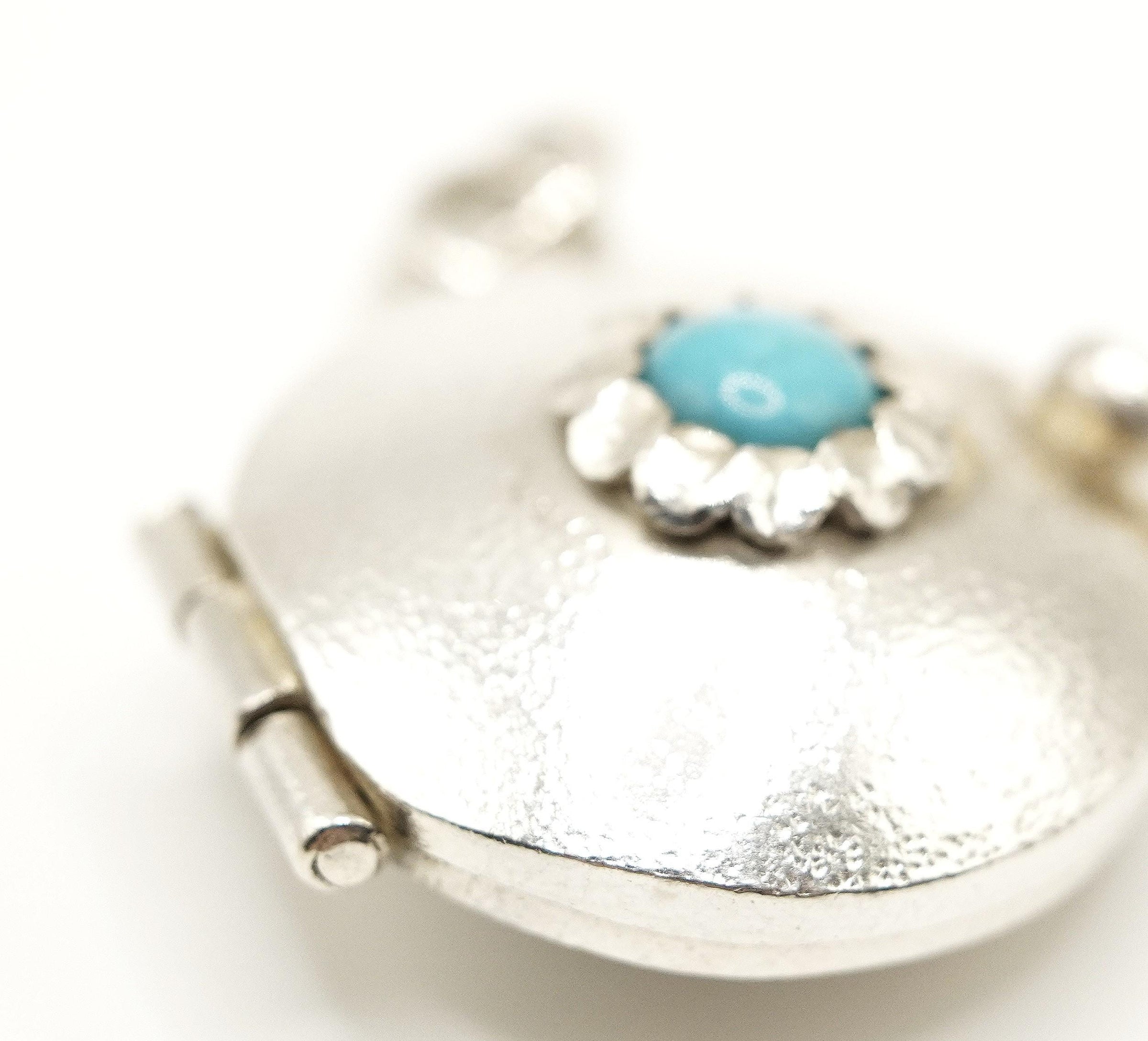 Sleeping Beauty Turquoise Silver Locket Pendant: Handmade Natural Gemstone Jewellery