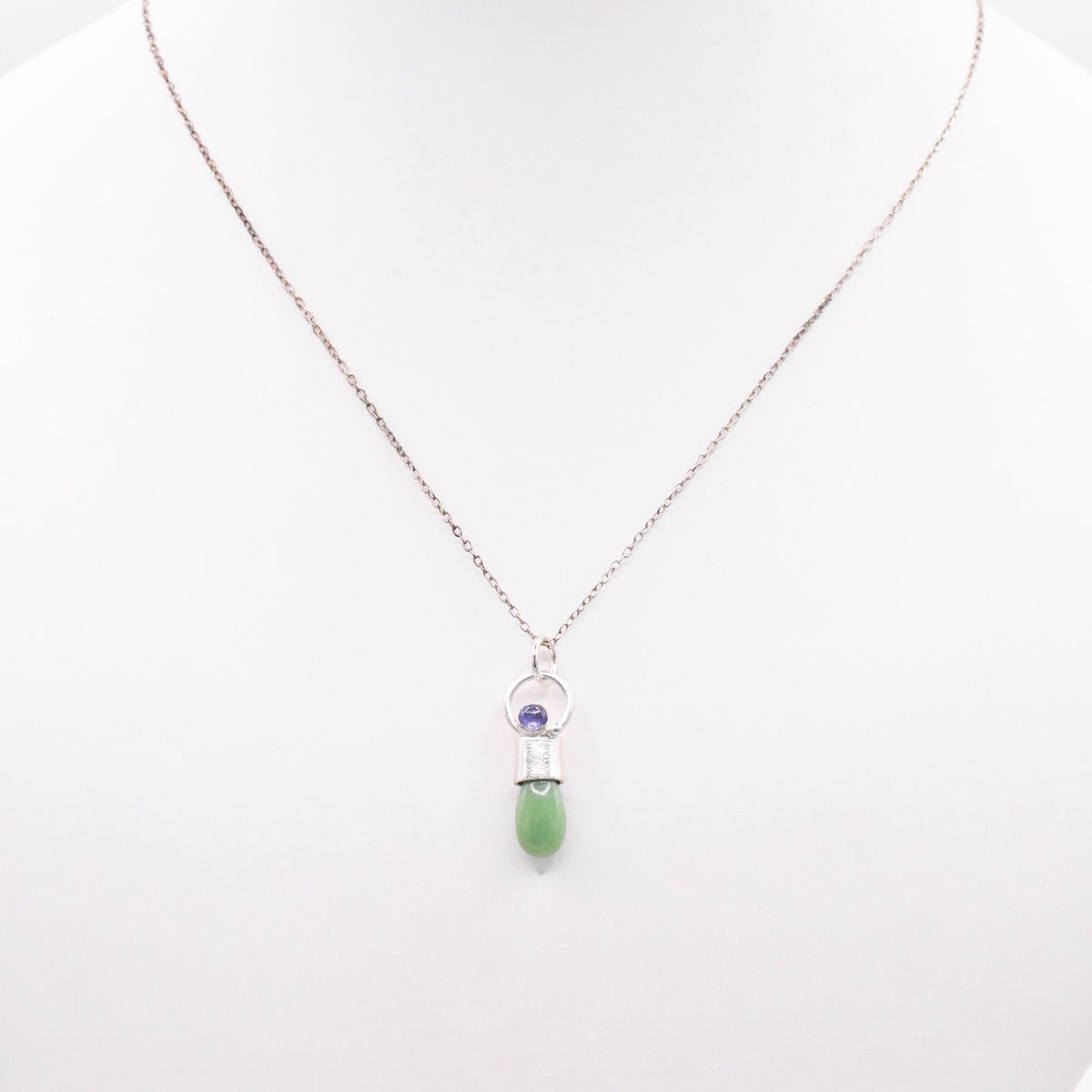Jadeite & Tanzanite Silver Pendant: Unique Handmade Natural Gemstone Jewellery