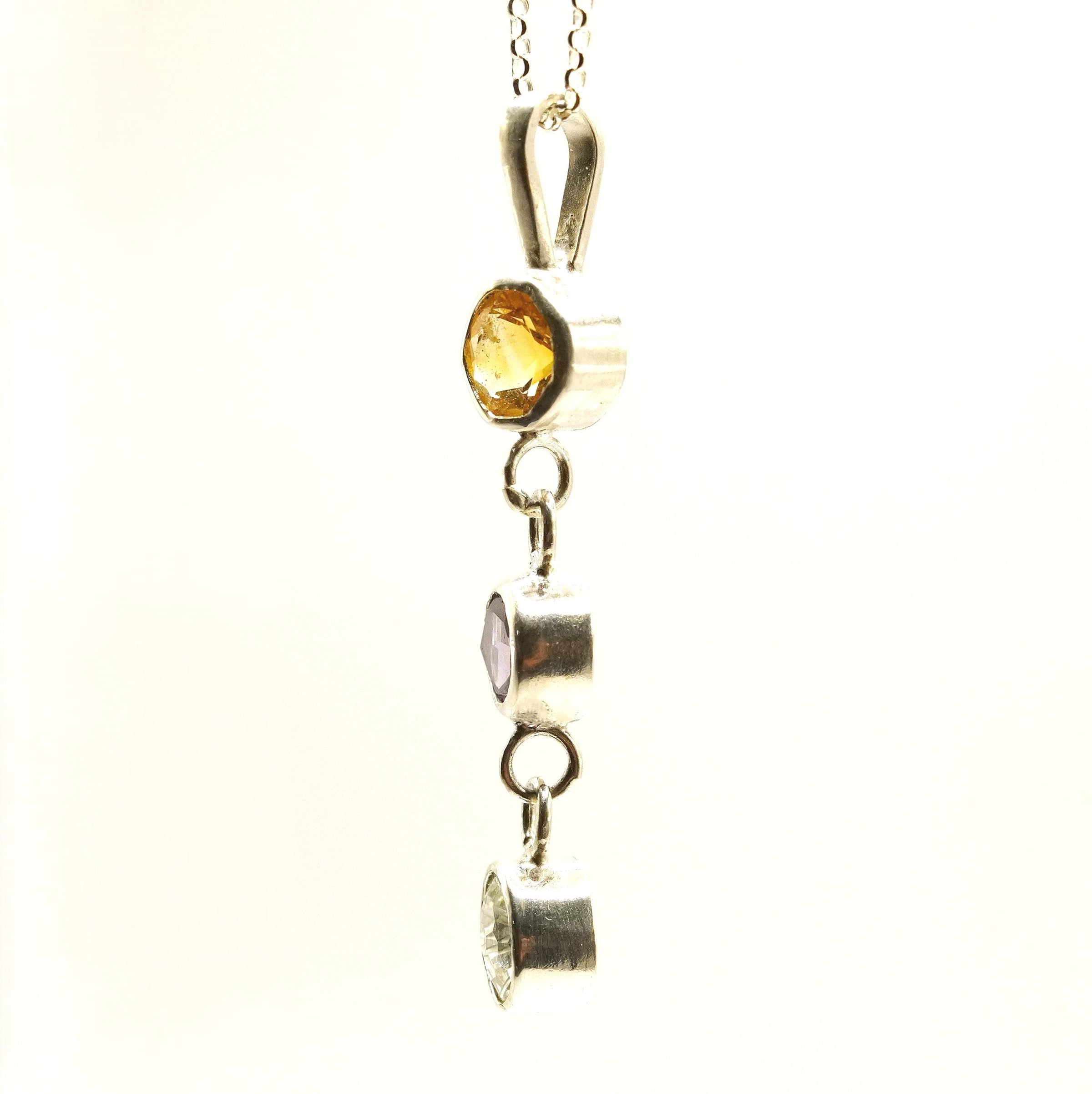 Natural Citrine, Amethyst & Prasiolite Silver Pendant: Handmade Natural Gemstone Jewellery