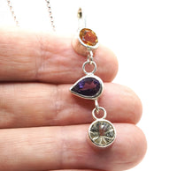 Natural Citrine, Amethyst & Prasiolite Silver Pendant: Handmade Natural Gemstone Jewellery