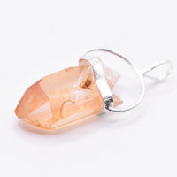 Golden Lemurian Quartz Silver Pendant: Ethically Mined Natural Crystal