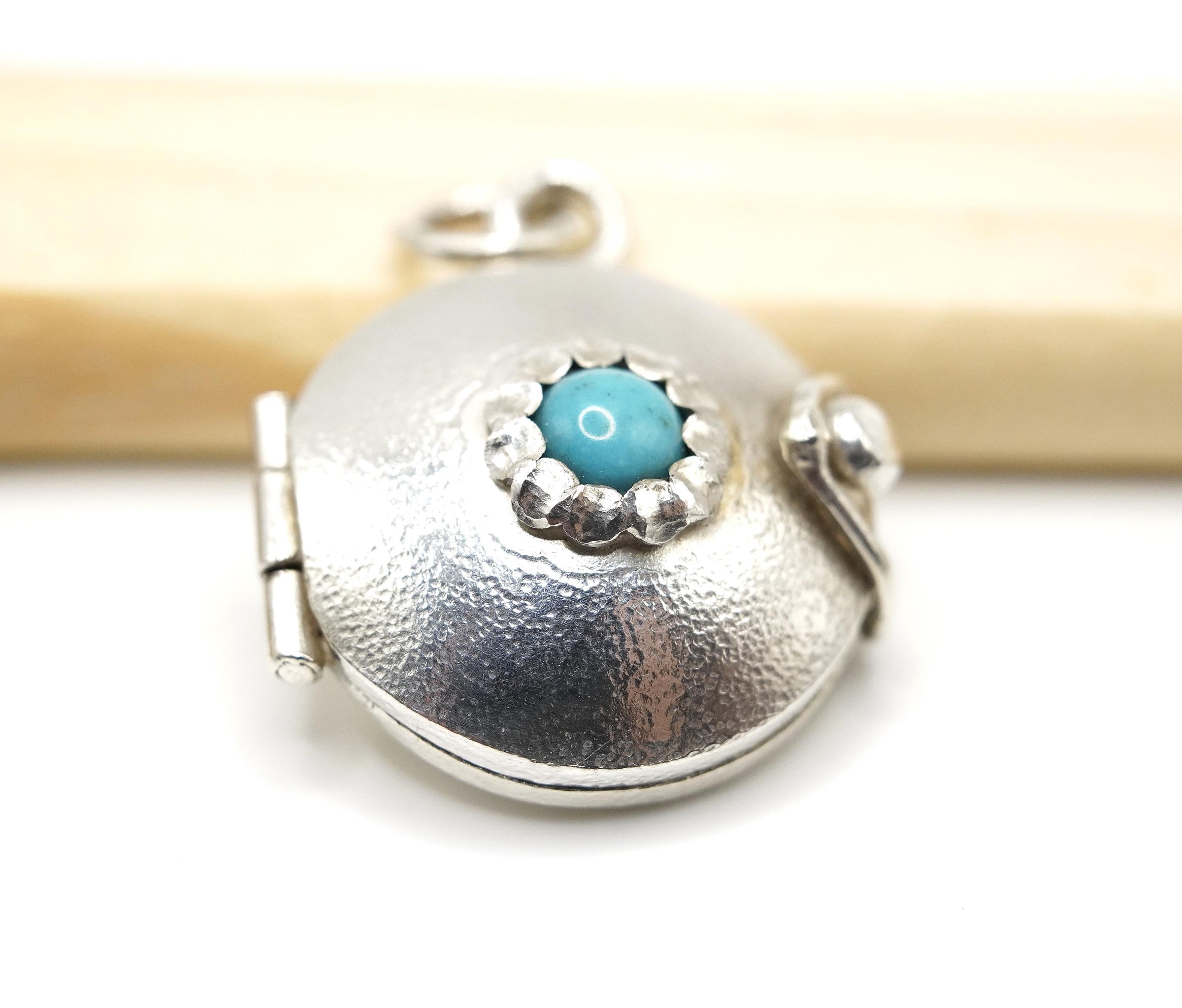 Sleeping Beauty Turquoise Silver Locket Pendant: Handmade Natural Gemstone Jewellery