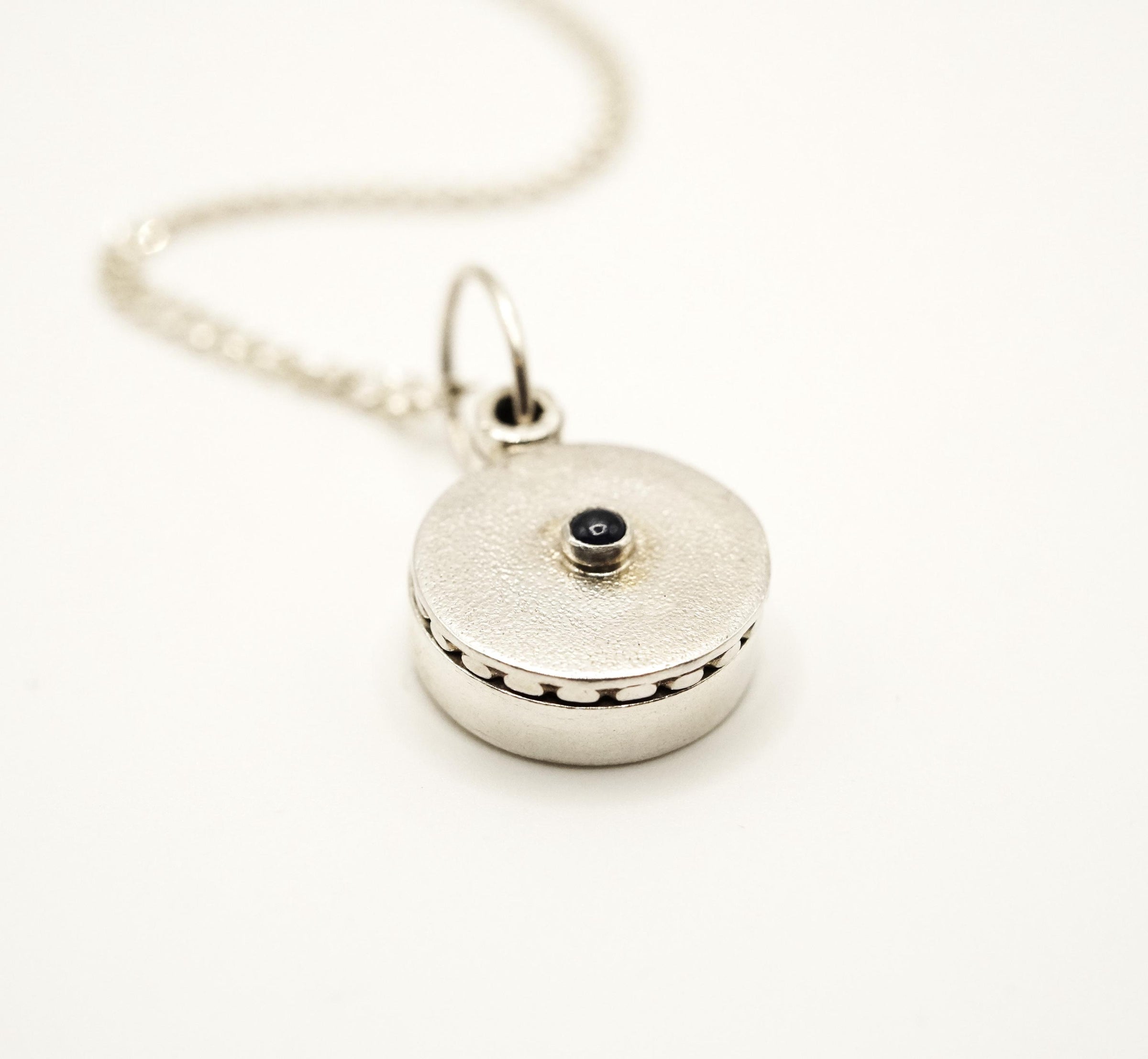 Blue Sapphire Locket Silver Pendant: Handmade Natural Gemstone Jewellery