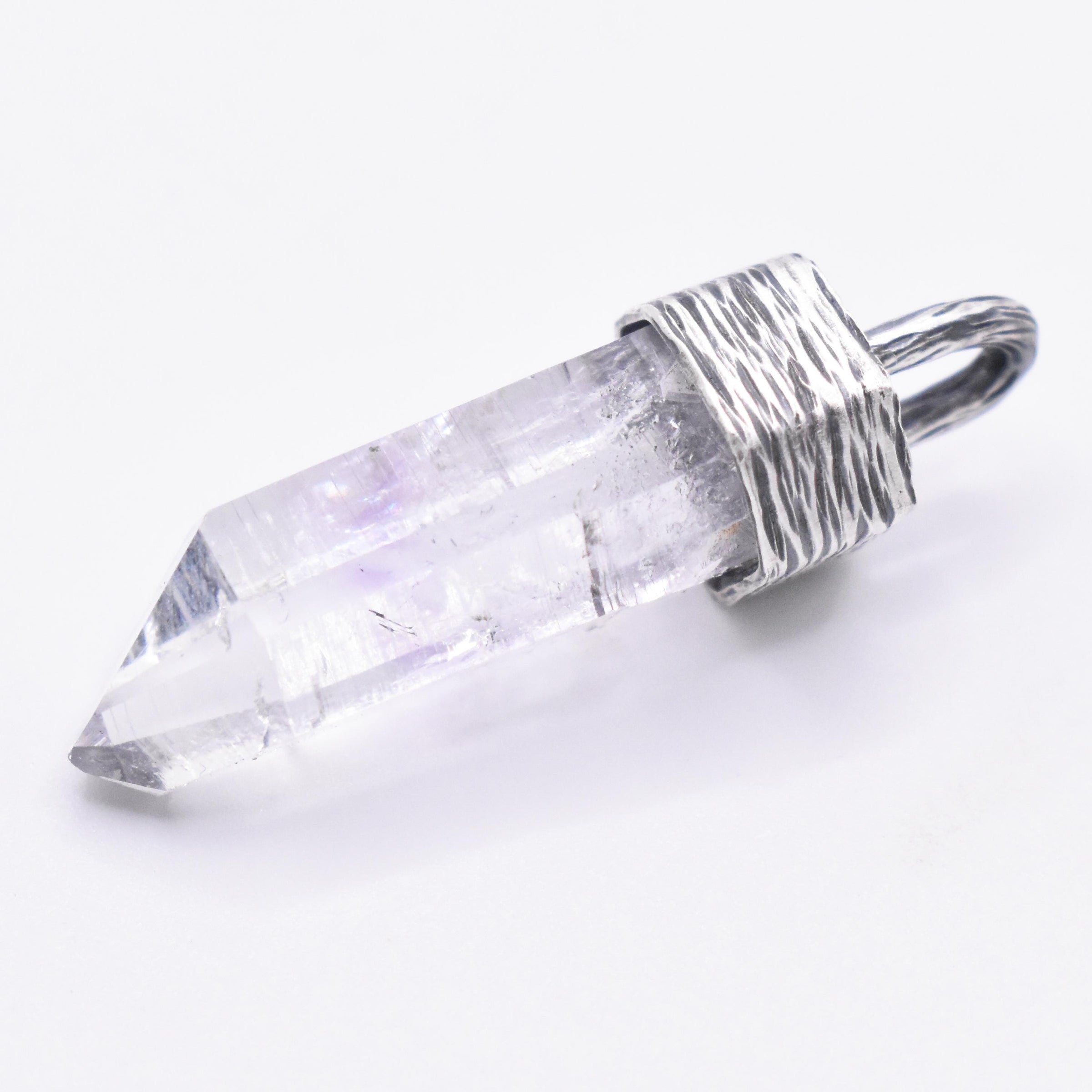 Handmade Brandberg Enhydro Quartz Textured Sterling Silver Pendant