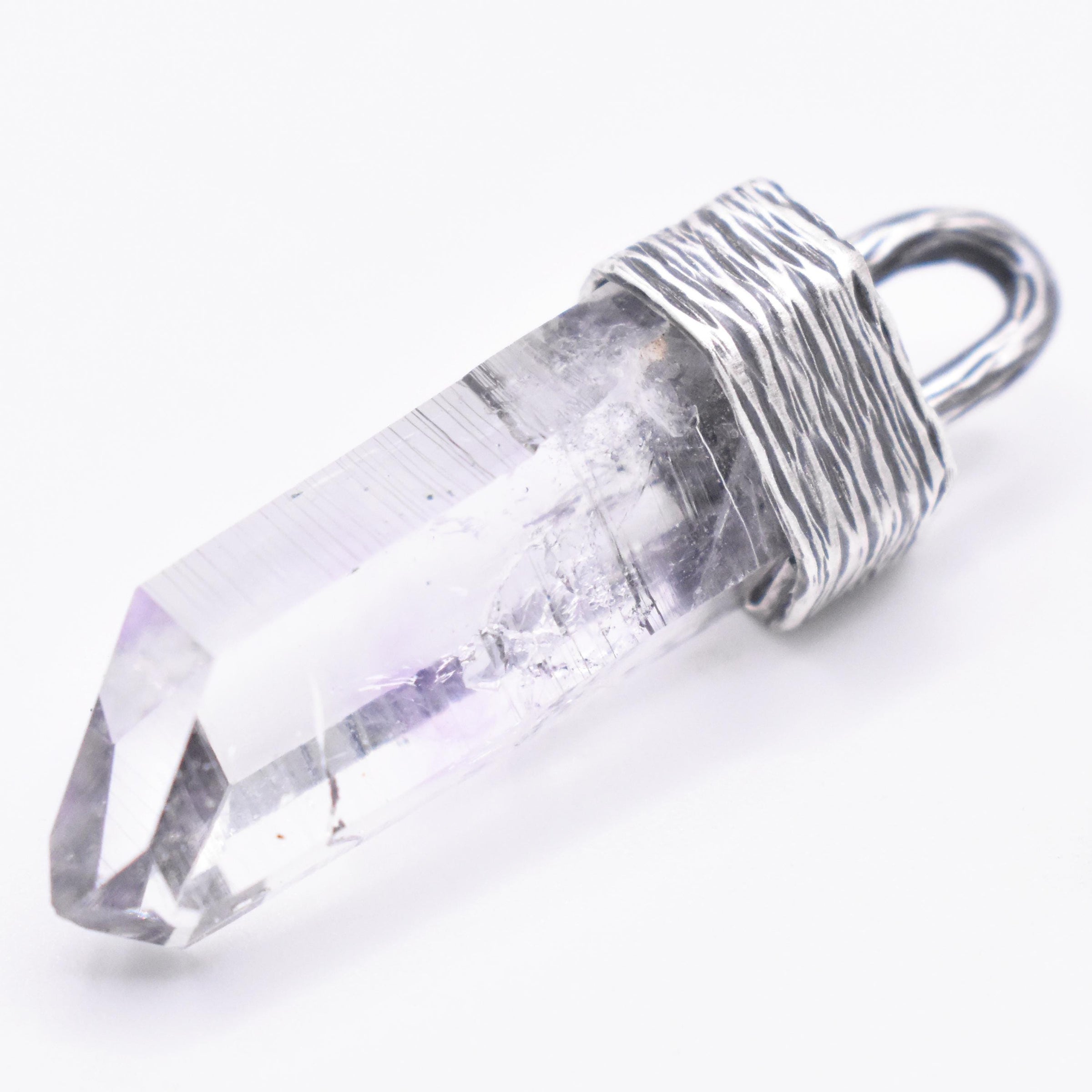 Handmade Brandberg Enhydro Quartz Textured Sterling Silver Pendant