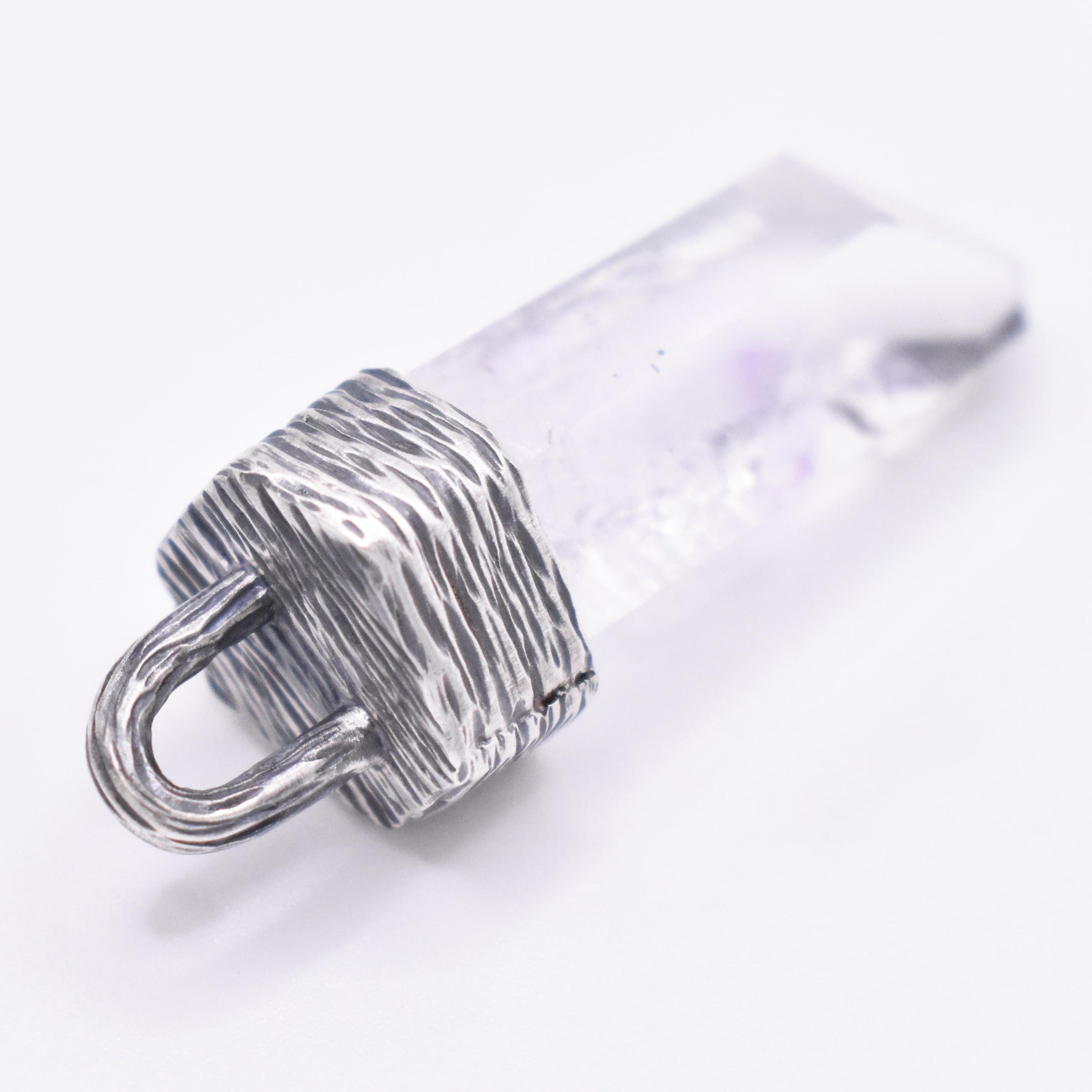 Handmade Brandberg Enhydro Quartz Textured Sterling Silver Pendant
