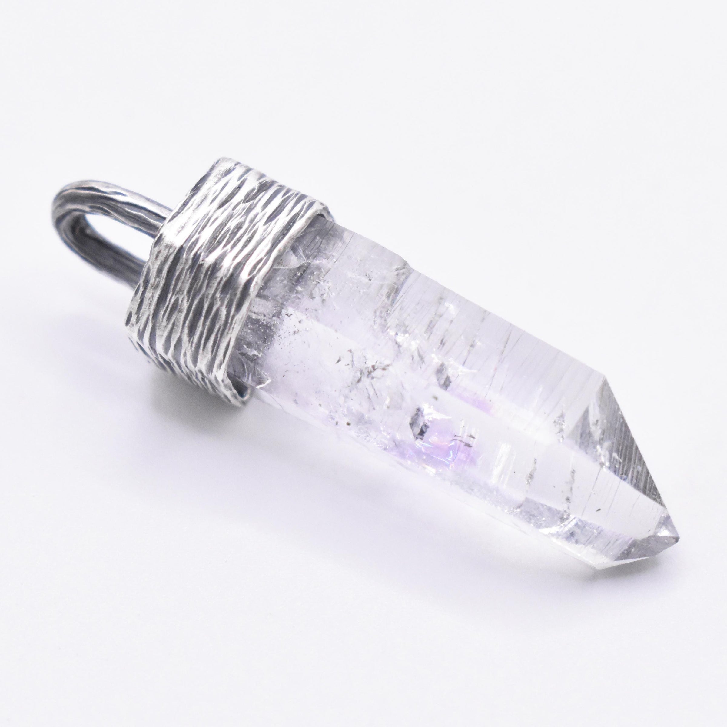 Handmade Brandberg Enhydro Quartz Textured Sterling Silver Pendant