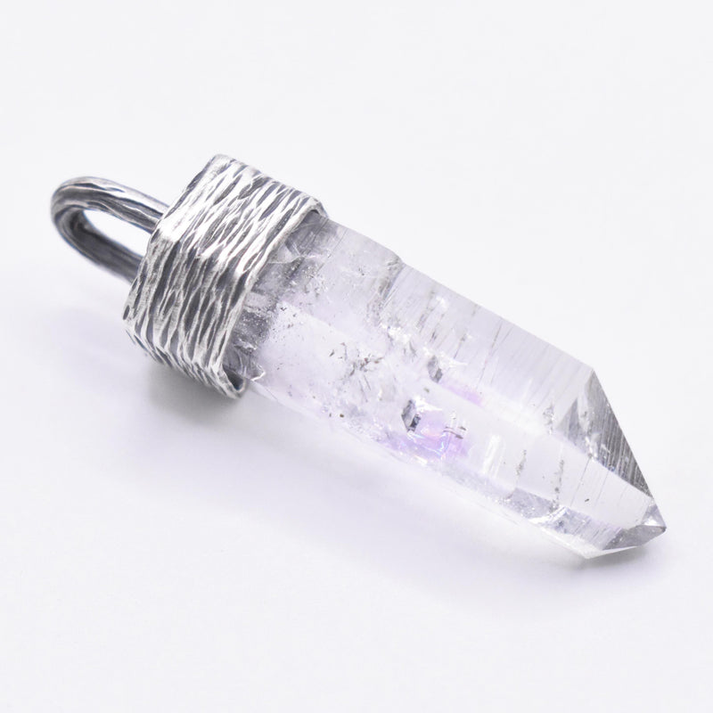 Handmade Brandberg Enhydro Quartz Textured Sterling Silver Pendant
