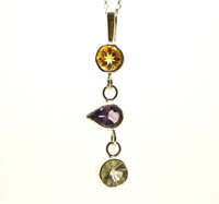 Natural Citrine, Amethyst & Prasiolite Silver Pendant: Handmade Natural Gemstone Jewellery