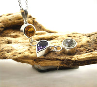 Natural Citrine, Amethyst & Prasiolite Silver Pendant: Handmade Natural Gemstone Jewellery