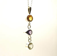 Natural Citrine, Amethyst & Prasiolite Silver Pendant: Handmade Natural Gemstone Jewellery