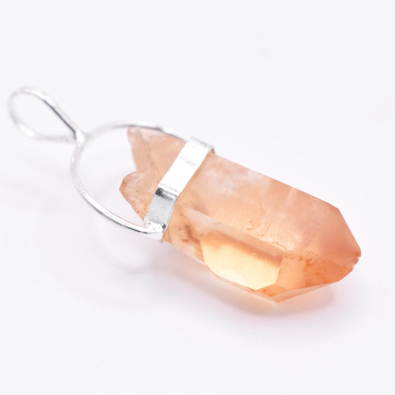 Golden Lemurian Quartz Silver Pendant: Ethically Mined Natural Crystal