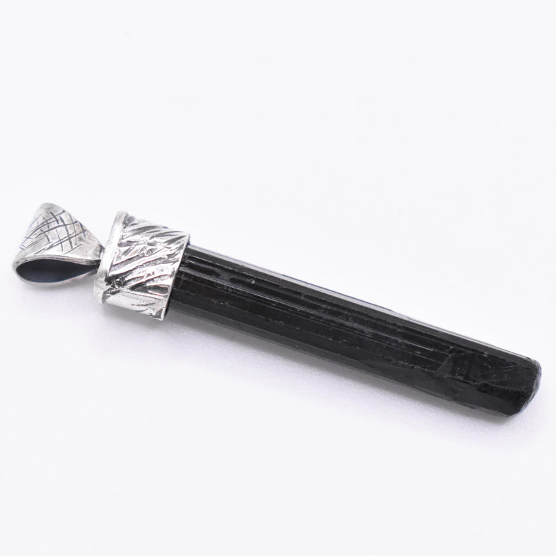 Handmade Black Tourmaline Sterling Silver Pendant