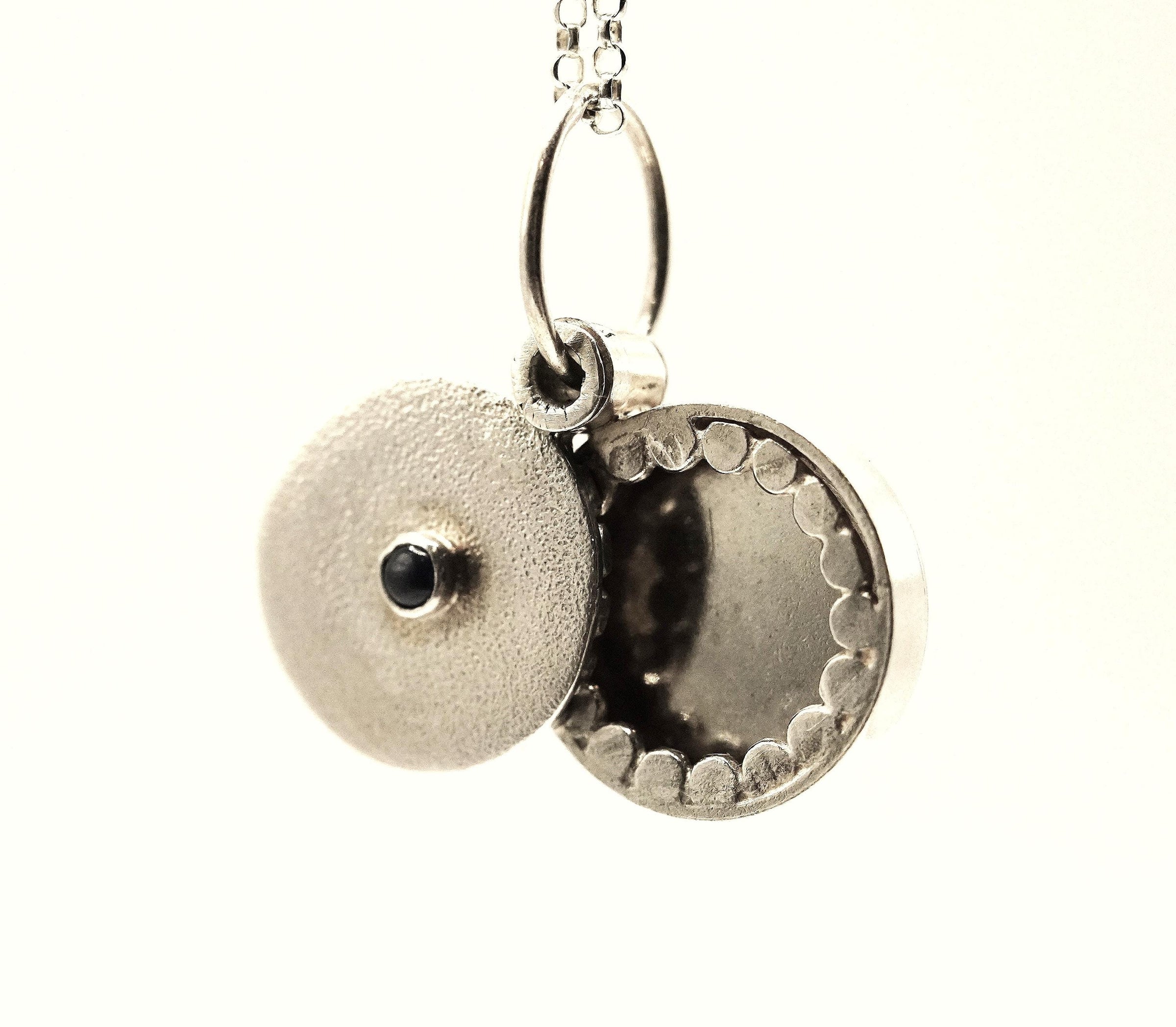 Blue Sapphire Locket Silver Pendant: Handmade Natural Gemstone Jewellery
