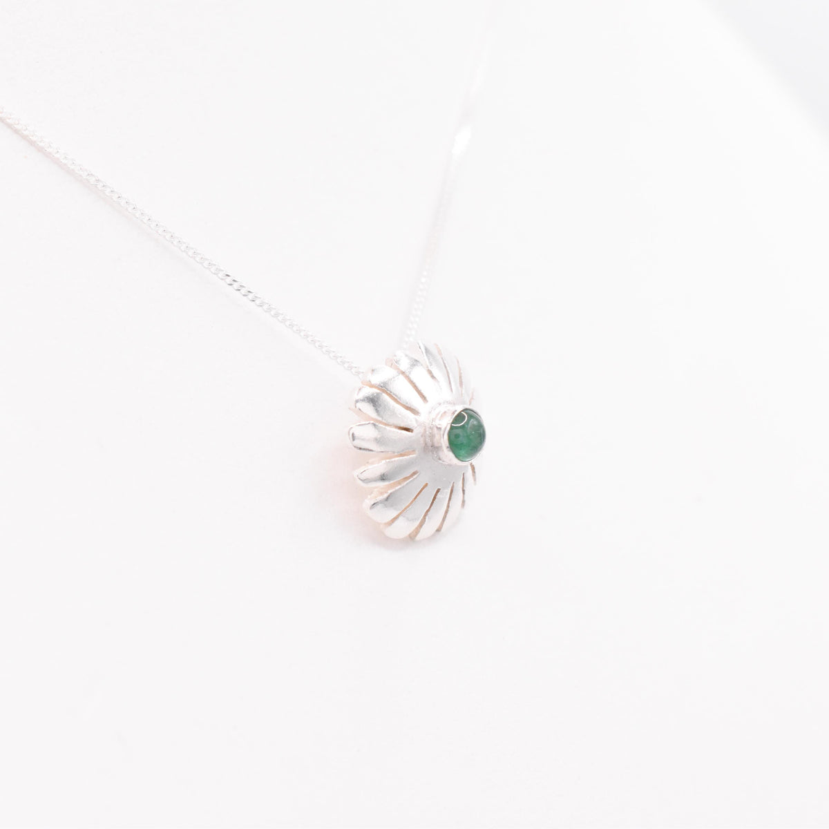 Emerald Sterling Silver Flower Pendant: Unique Handmade Natural Gemstones Jewellery