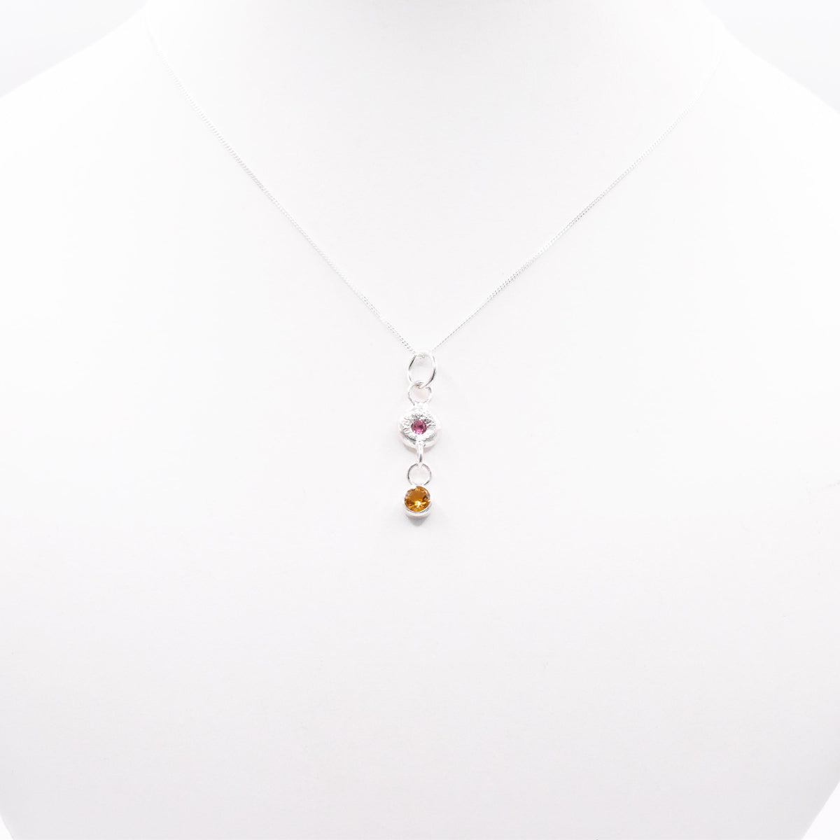 Pink Tourmaline and Citrine Sterling Silver Pendant