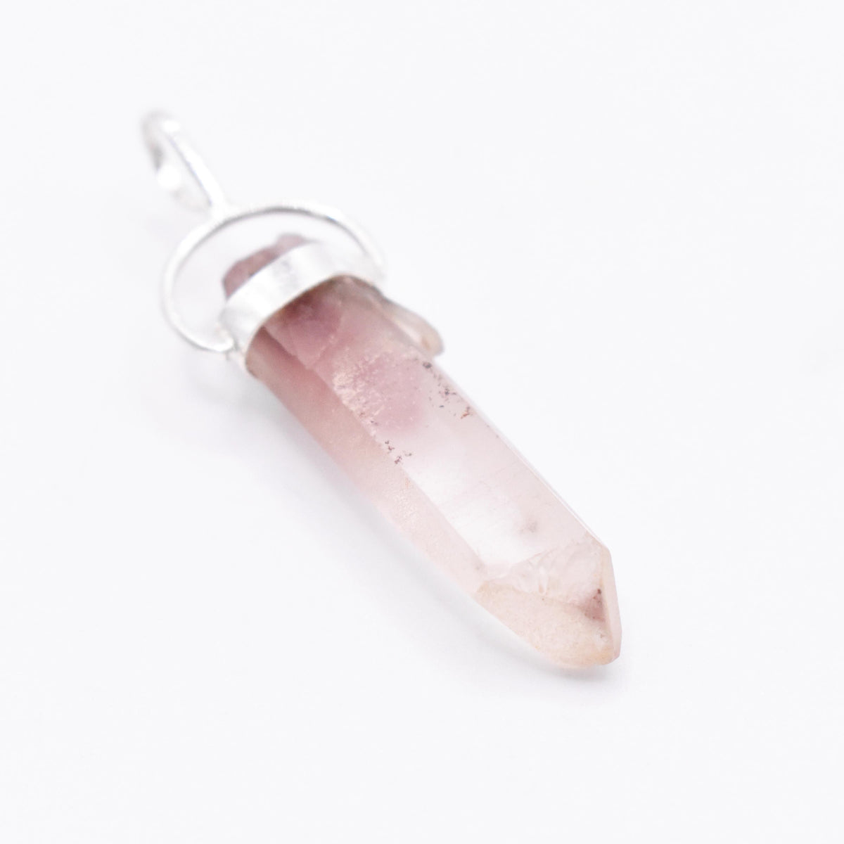 Lithium Quartz DT Silver Pendant: Ethically Mined Natural Crystal for Calm