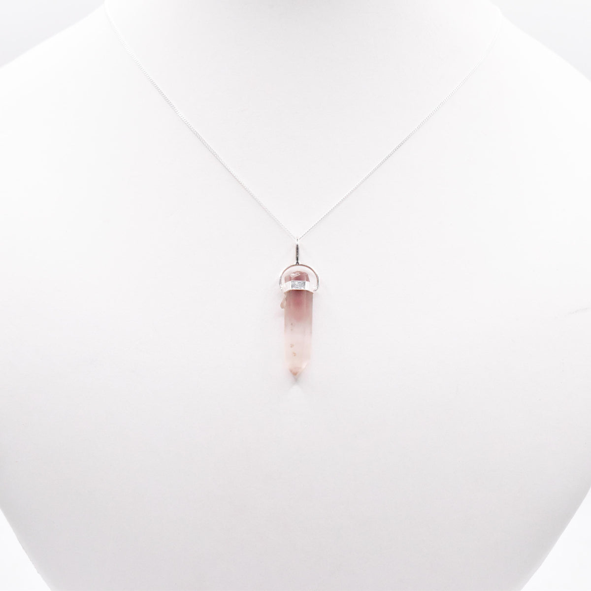 Lithium Quartz DT Silver Pendant: Ethically Mined Natural Crystal for Calm