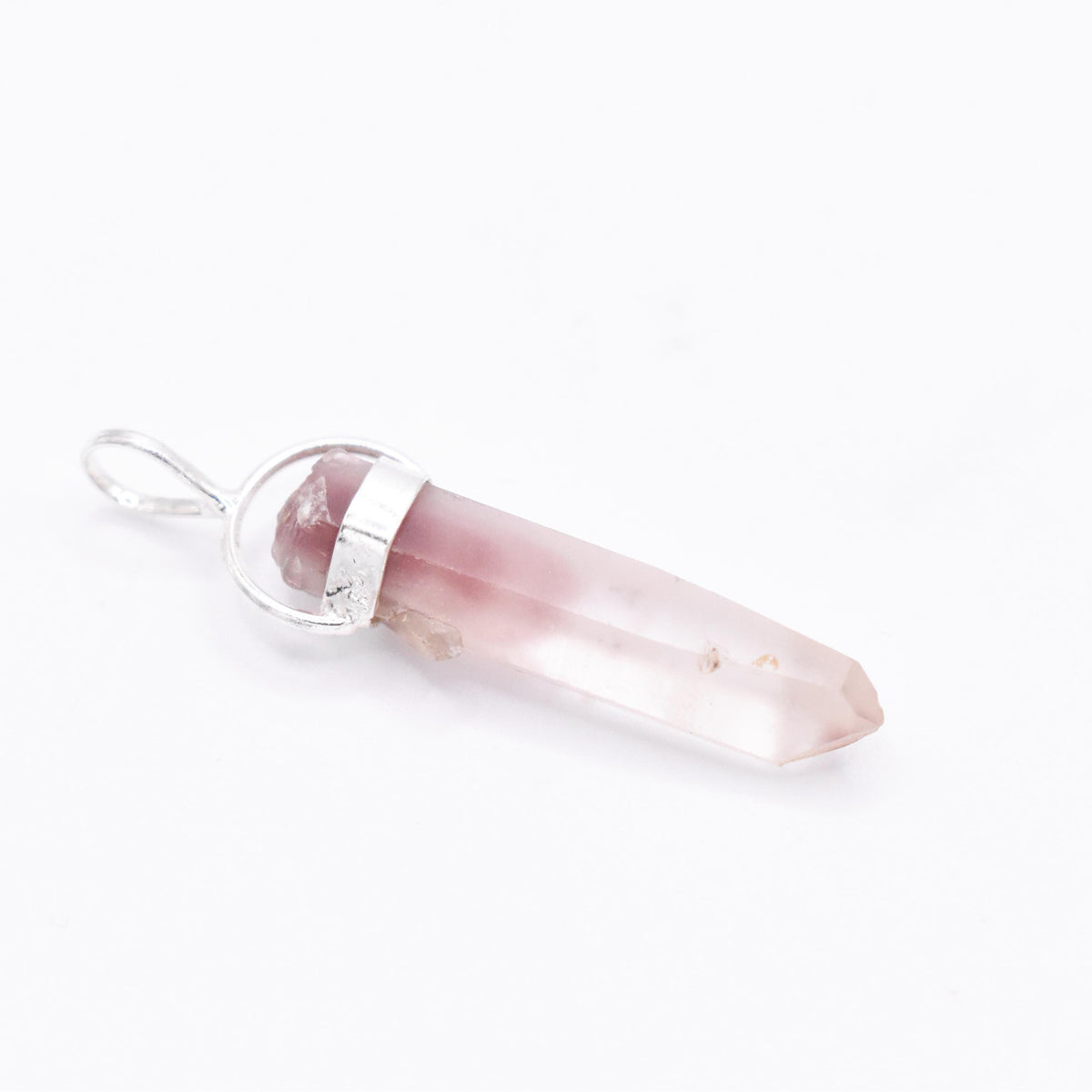 Lithium Quartz DT Silver Pendant: Ethically Mined Natural Crystal for Calm