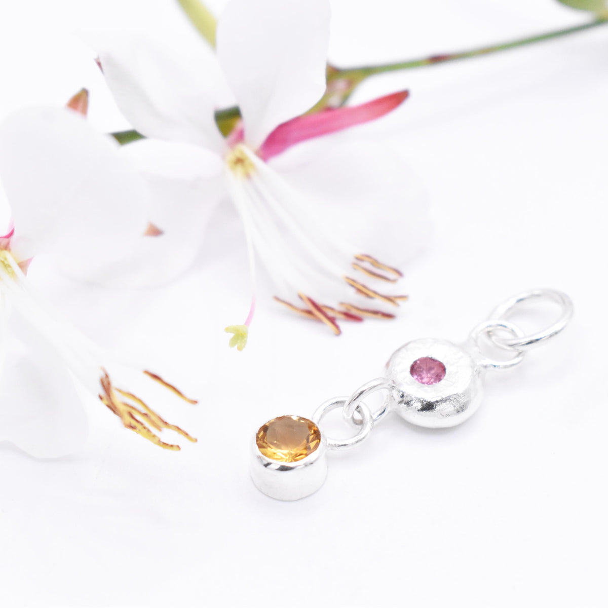 Pink Tourmaline and Citrine Sterling Silver Pendant