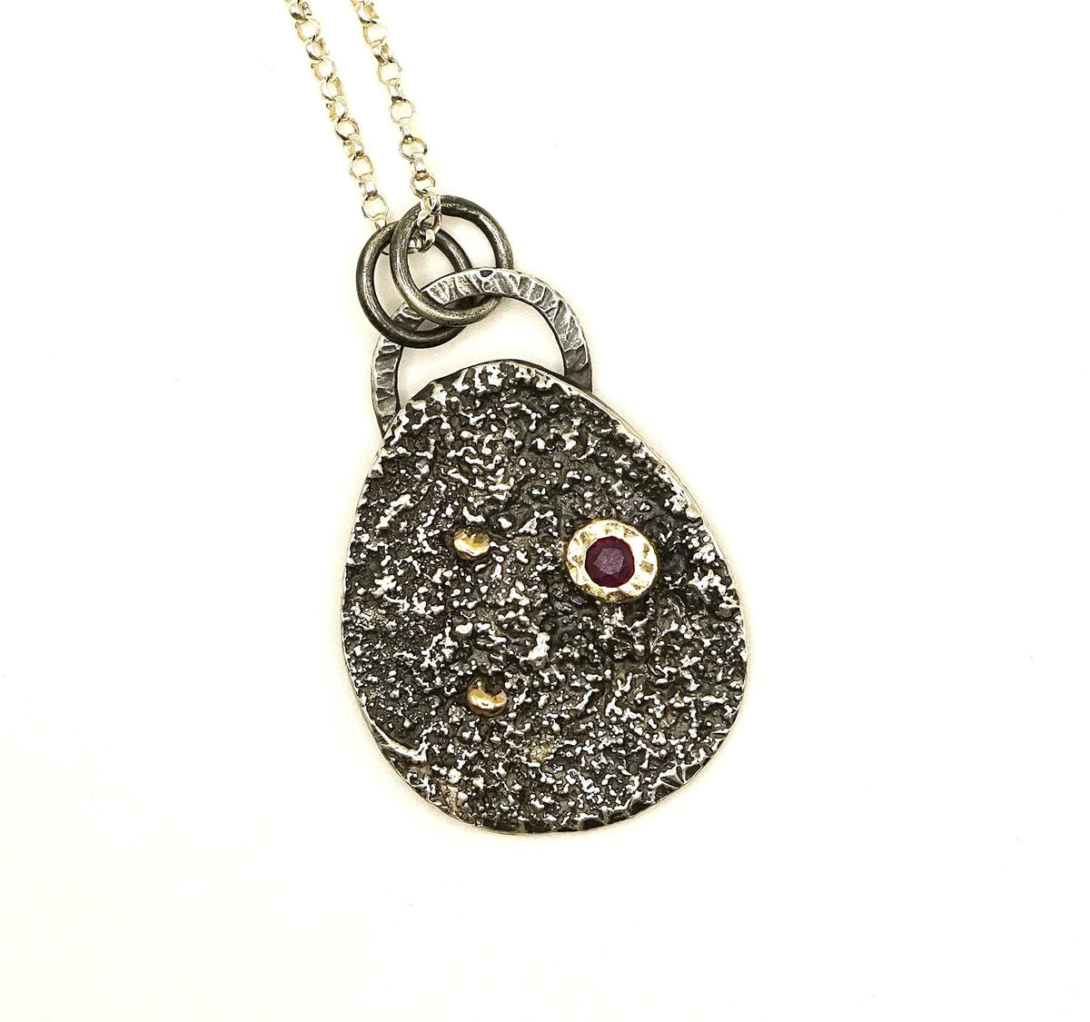 Ruby Silver & Gold Pendant: Handmade Natural Gemstone Jewellery