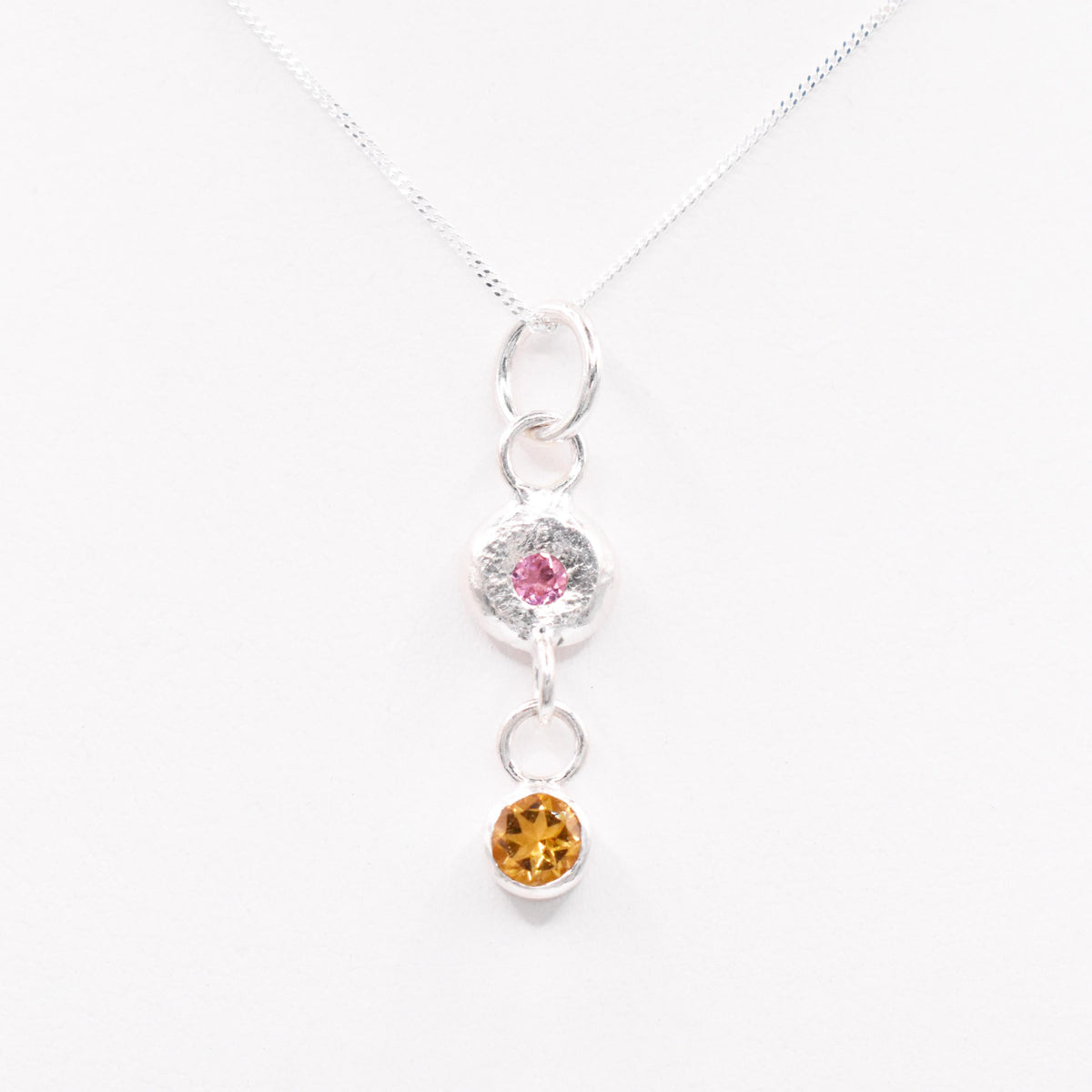 Pink Tourmaline and Citrine Sterling Silver Pendant