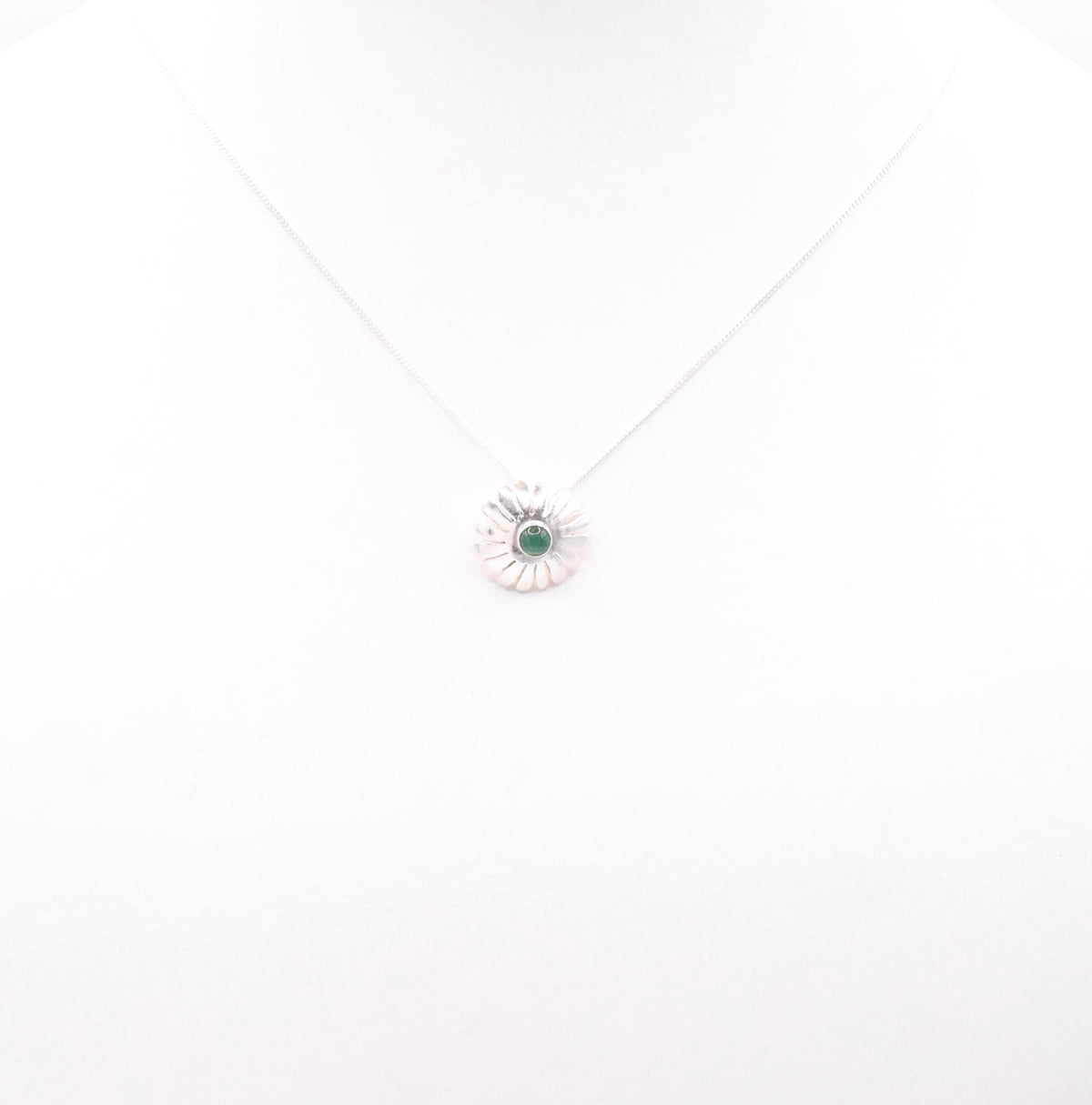 Emerald Silver Flower Pendant: Unique Handmade Natural Gemstones Jewellery