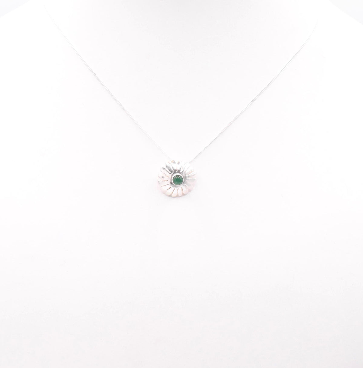 Emerald Silver Flower Pendant: Unique Handmade Natural Gemstones Jewellery