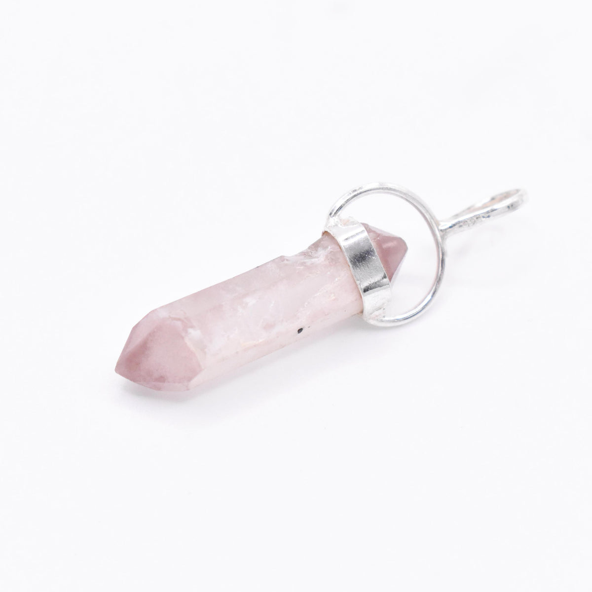 Lithium Quartz DT Silver Pendant: Ethically Mined Natural Crystal for Calm