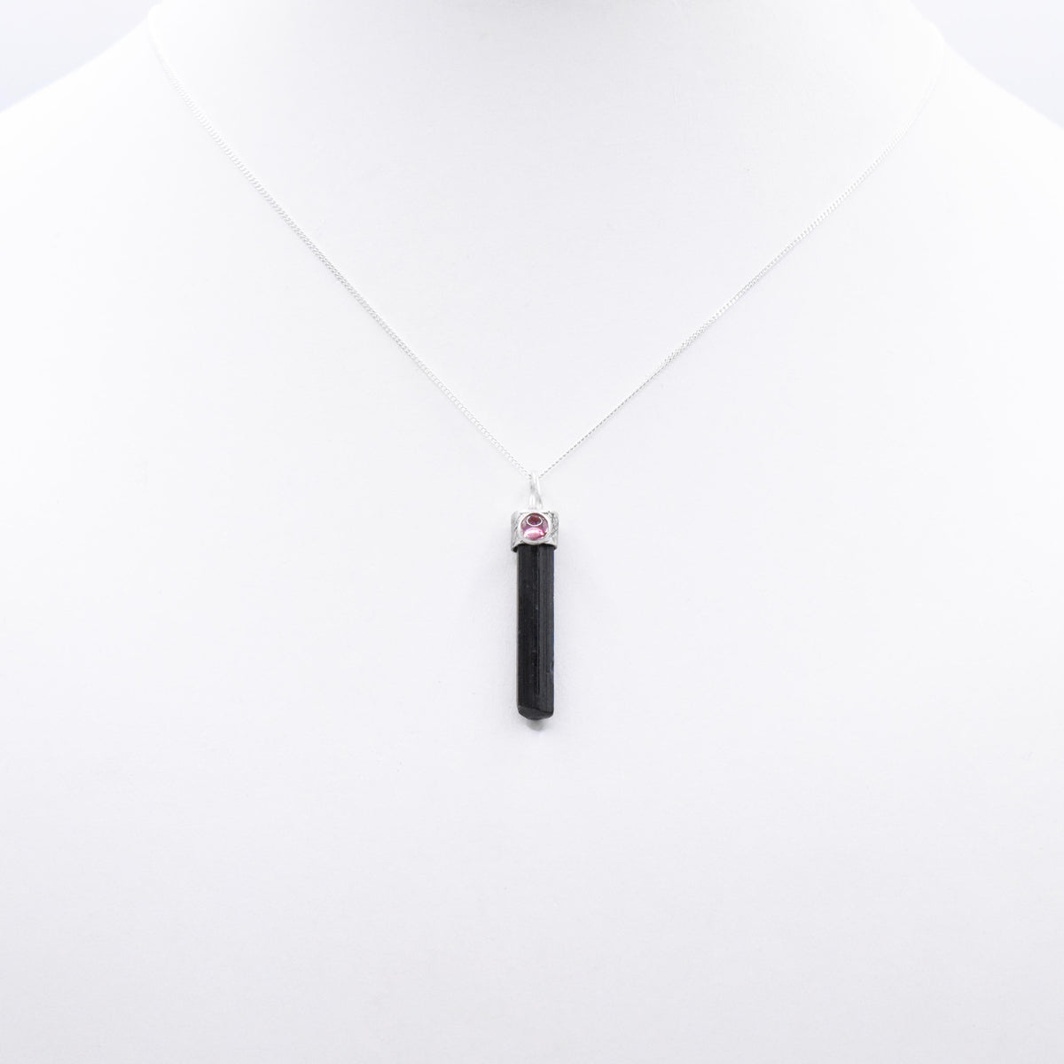 Handmade Black Tourmaline & Pink Tourmaline Silver Pendant