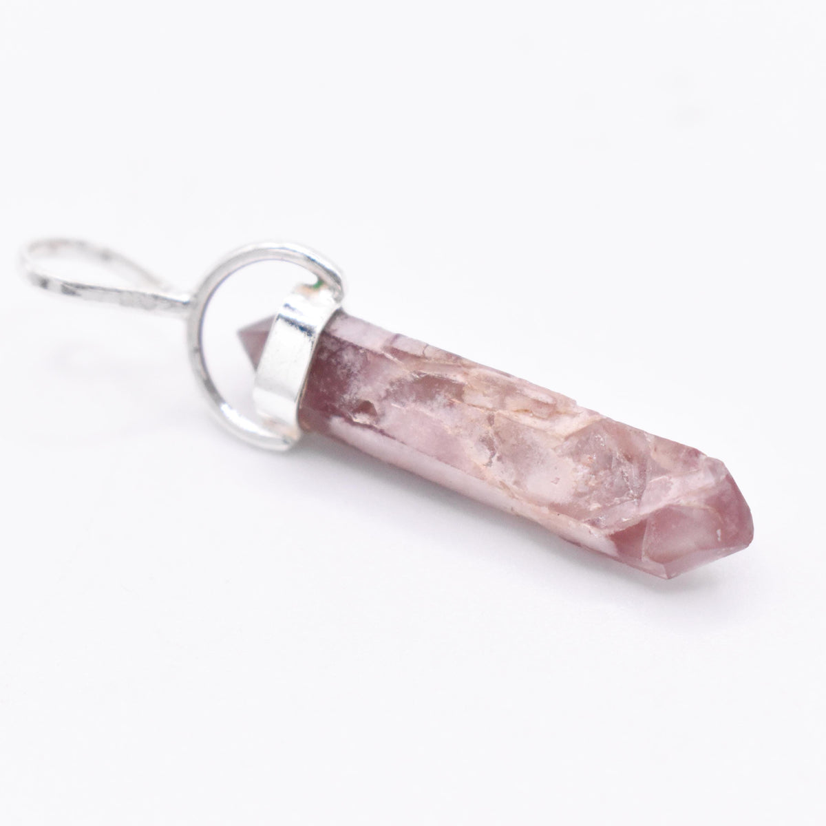 Lithium Quartz DT Silver Pendant: Ethically Mined Natural Crystal for Calm