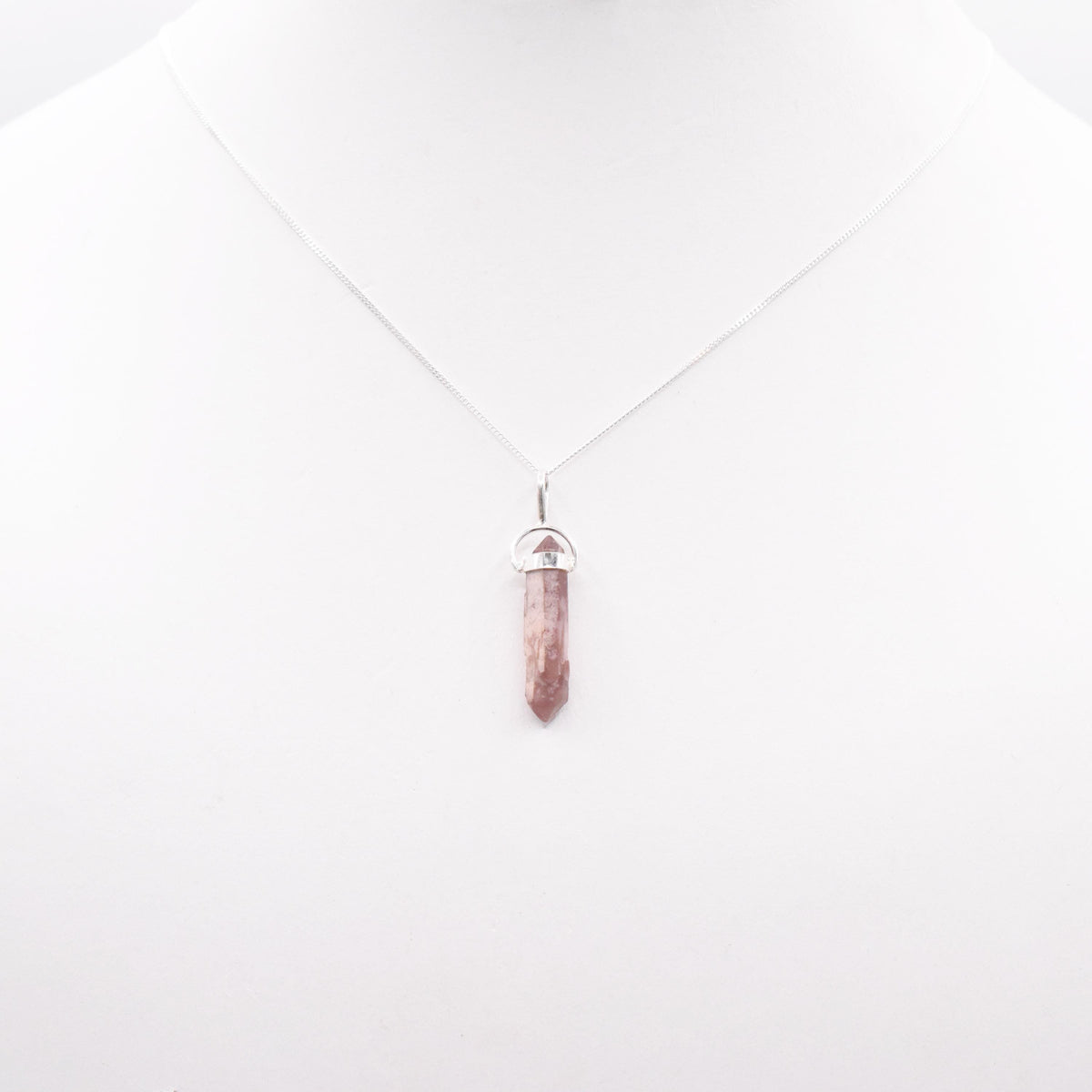 Lithium Quartz DT Silver Pendant: Ethically Mined Natural Crystal for Calm
