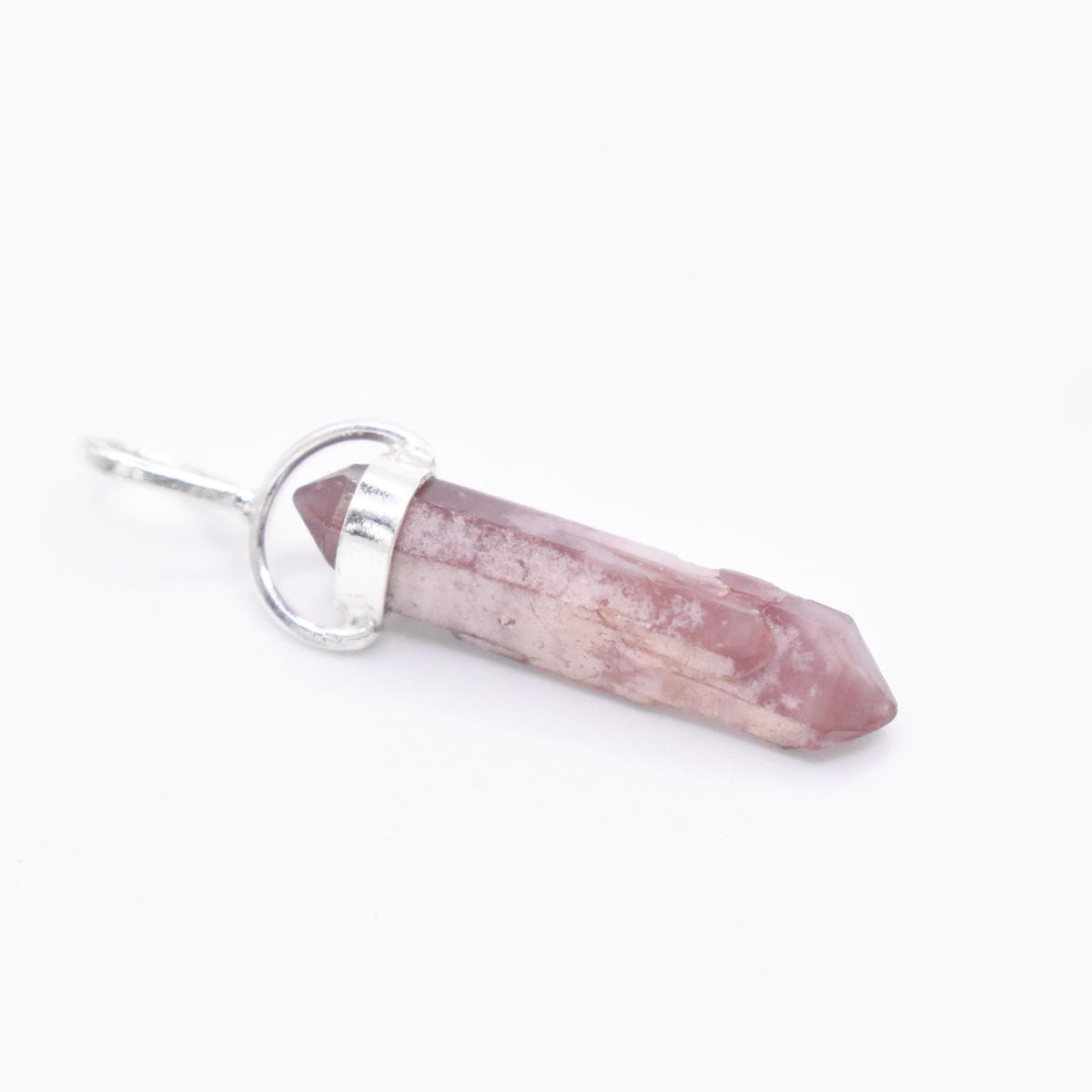 Lithium Quartz DT Silver Pendant: Ethically Mined Natural Crystal for Calm