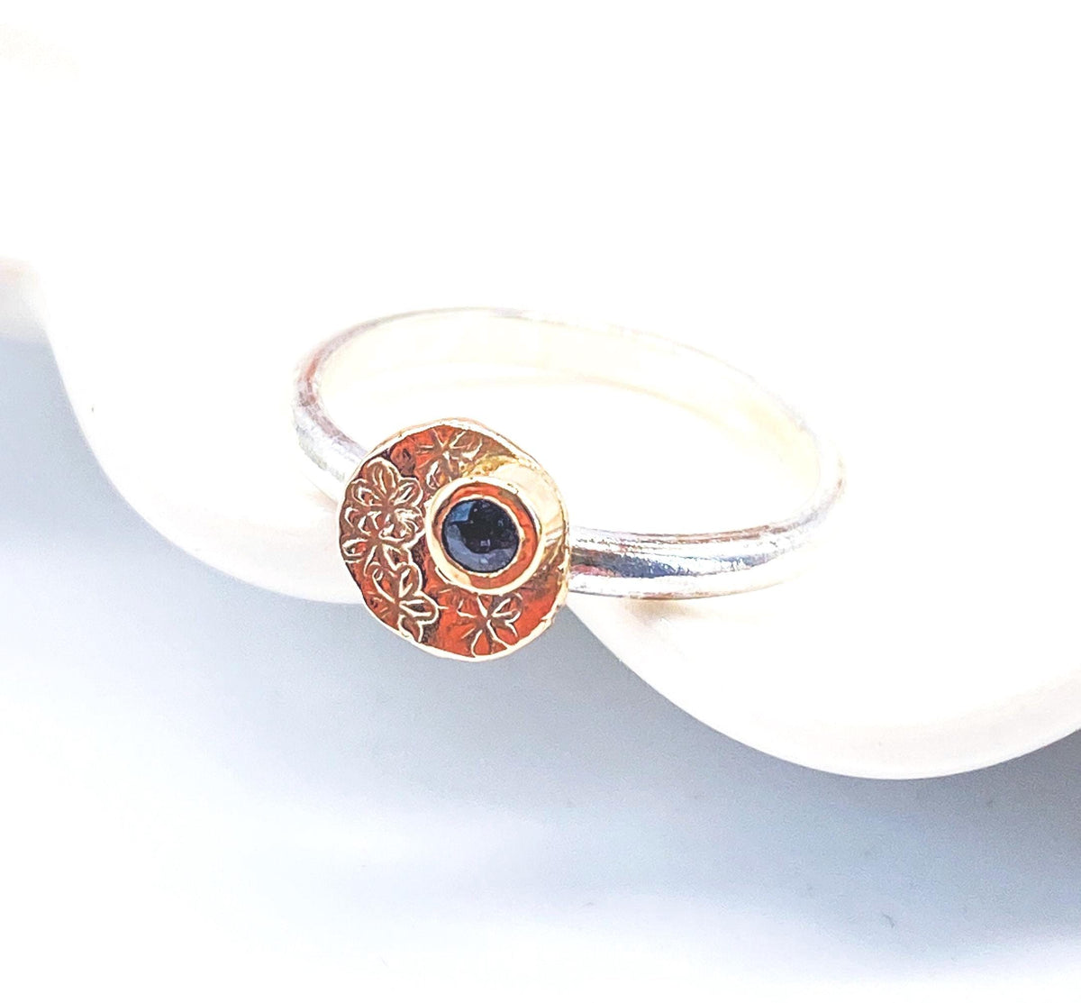 Gold and Silver Sapphire Daisy Ring Handmade