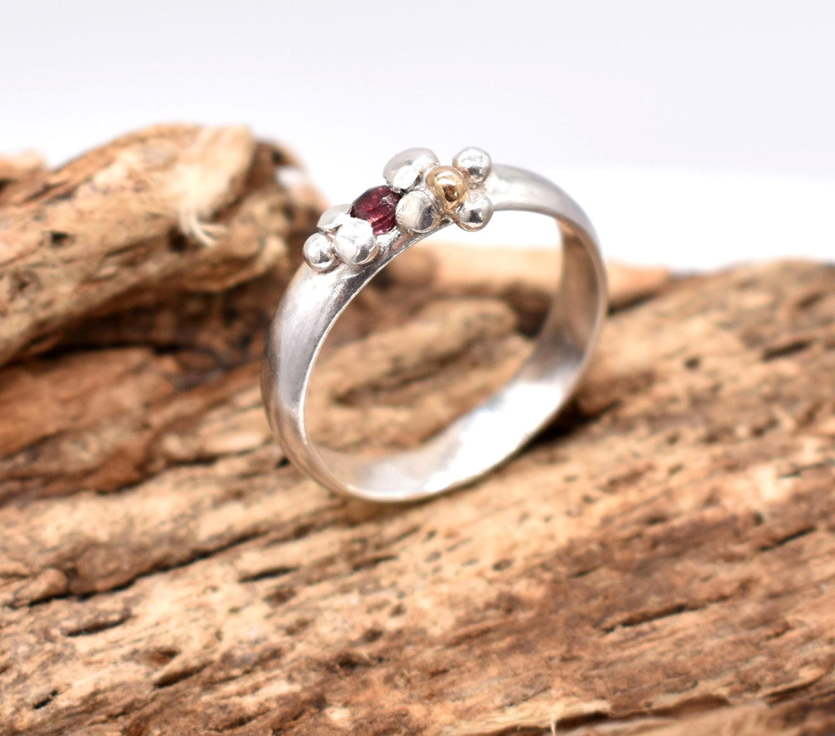 Handmade Ruby Ring in Sterling Silver & Gold