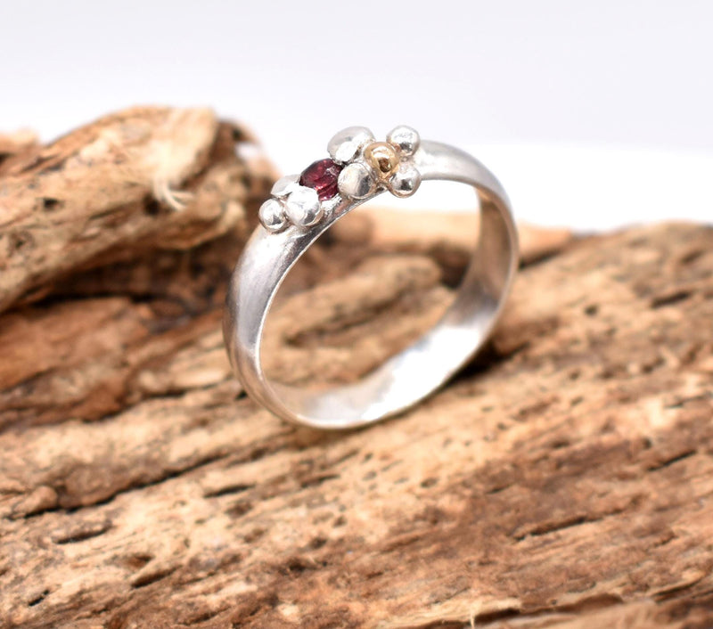 Handmade Ruby Ring in Sterling Silver & Gold