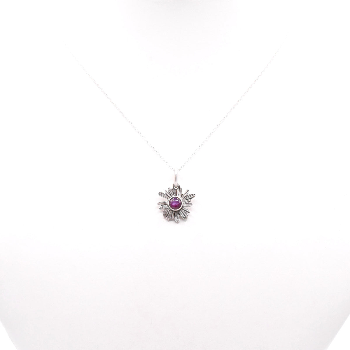 Star Ruby Sterling Silver Flower Pendant