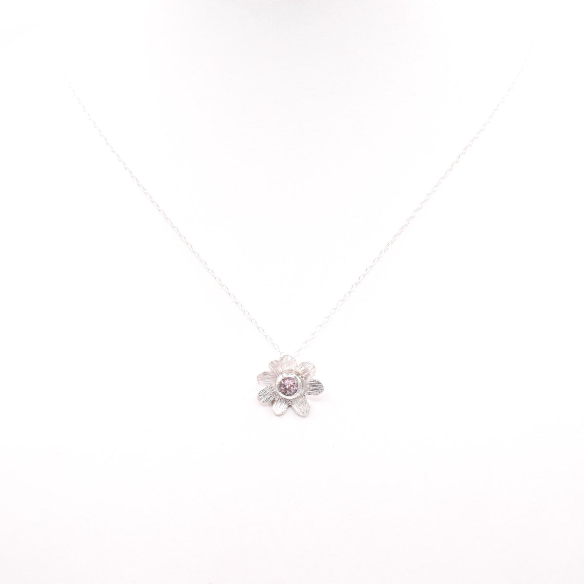 Pink Tourmaline Silver Flower Pendant: Unique Handmade Natural Gemstone Jewellery