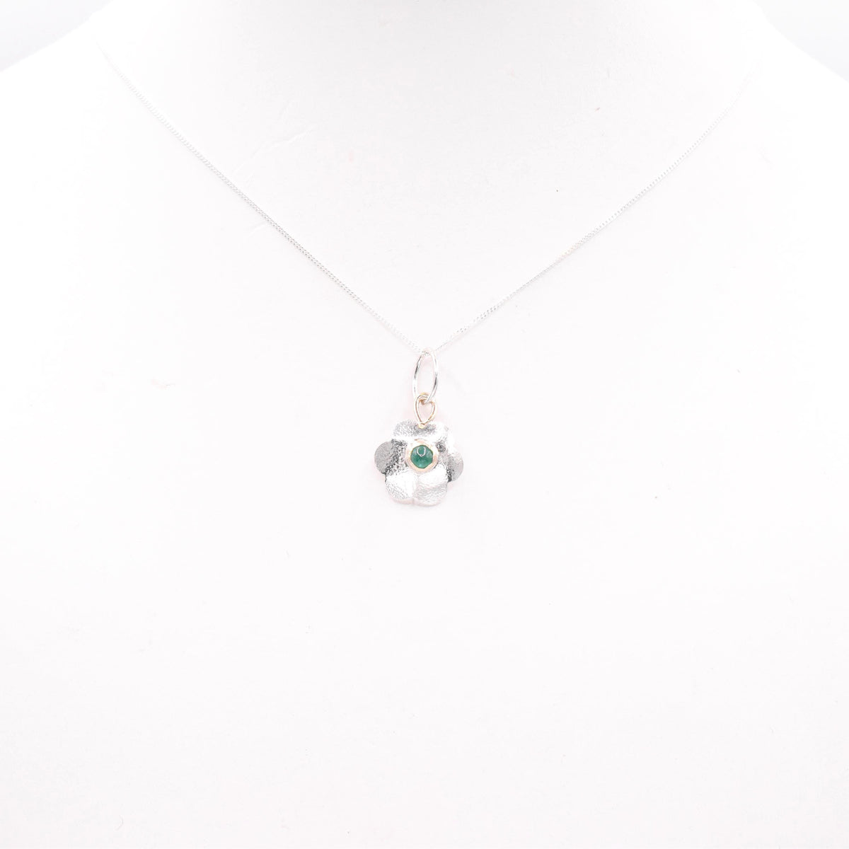 Emerald Silver Flower Pendant: Unique Handmade Natural Gemstone Jewellery