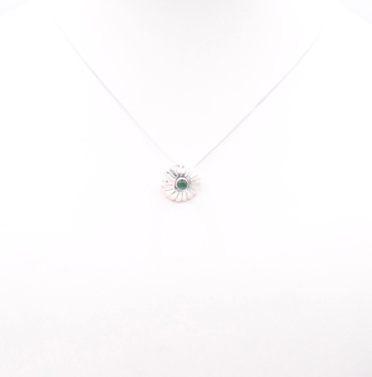 Emerald Silver Flower Pendant: Unique Handmade Natural Gemstone Jewellery